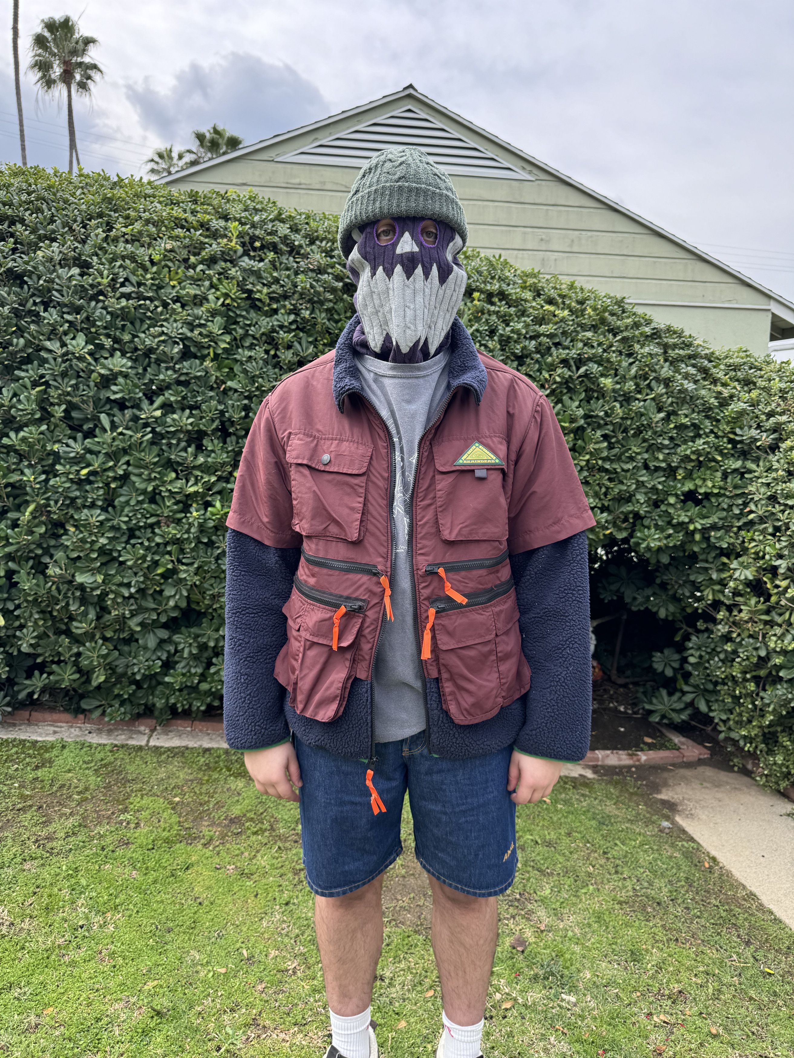 image of Brain Dead Fisherman's Fleece Jacket in Burgundy/Navy, Men's (Size Large)