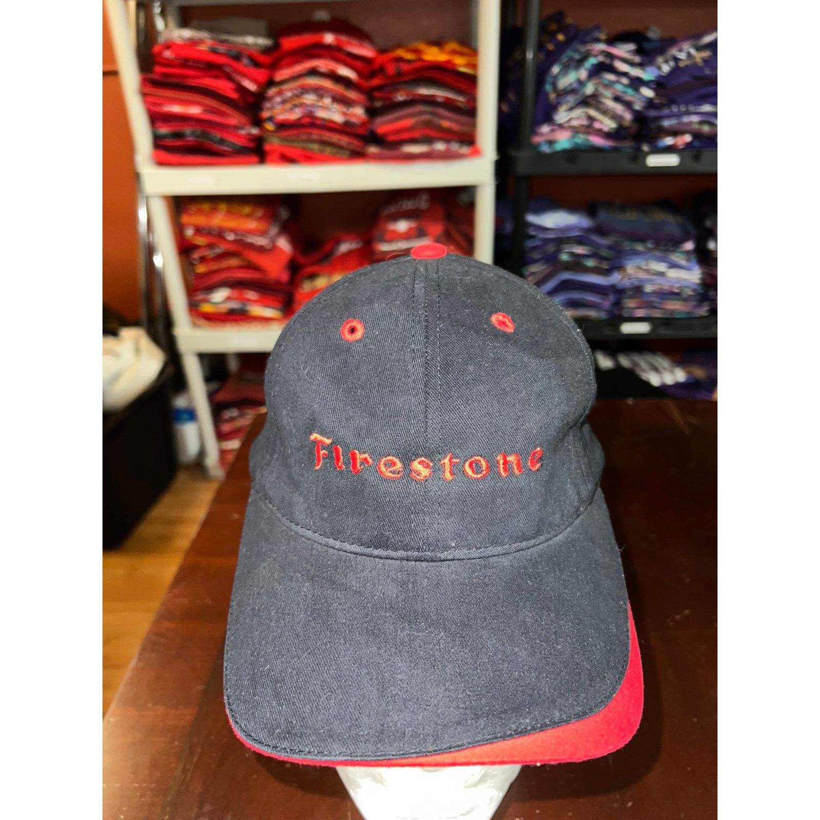 Vintage Vintage Firestone Hat Fire Stone Black Red Cap Headwear Size ONE SIZE - 2 Thumbnail