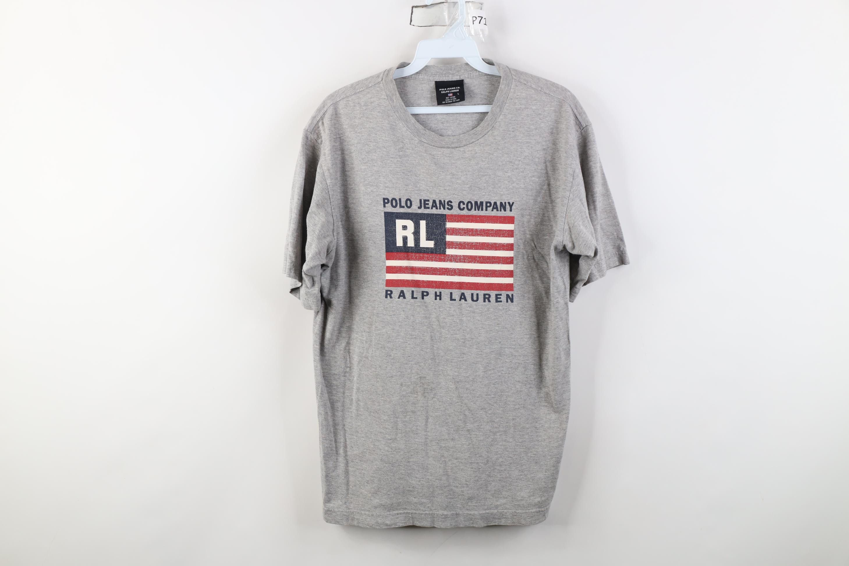 Polo Ralph Lauren Vintage 90s Ralph Lauren USA Flag Short Sleeve T-Shirt Gray Size US L / EU 52-54 / 3 - 1 Thumbnail