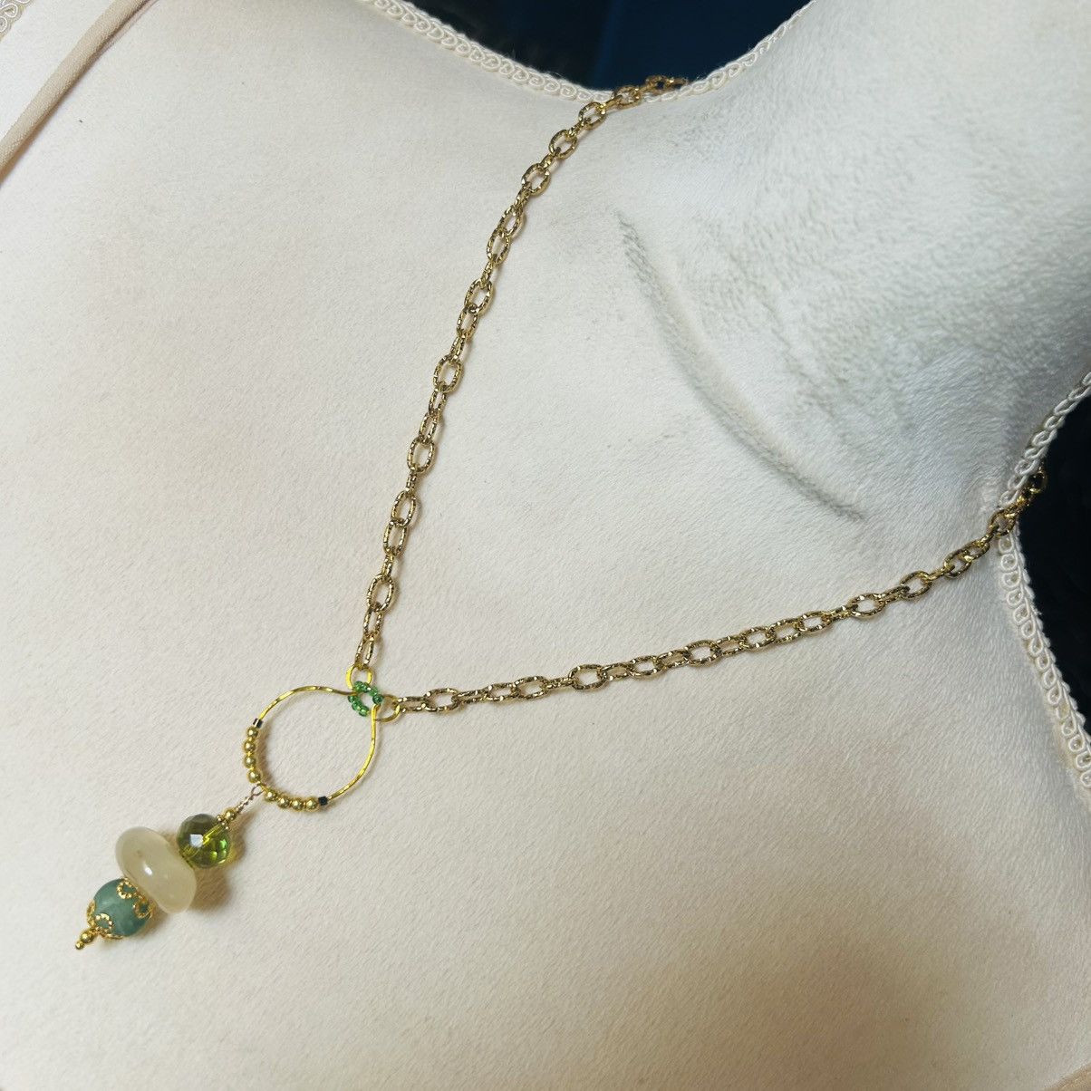 Handmade Handcrafted hammered charm link beaded drop pendant necklace Size ONE SIZE - 2 Thumbnail