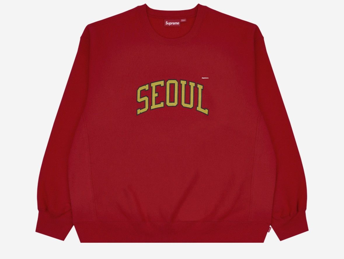 Image of Supreme Shop Small Box Logo Crewneck Sweatshirt - Seoul in Red, Men's (Size 2XL)