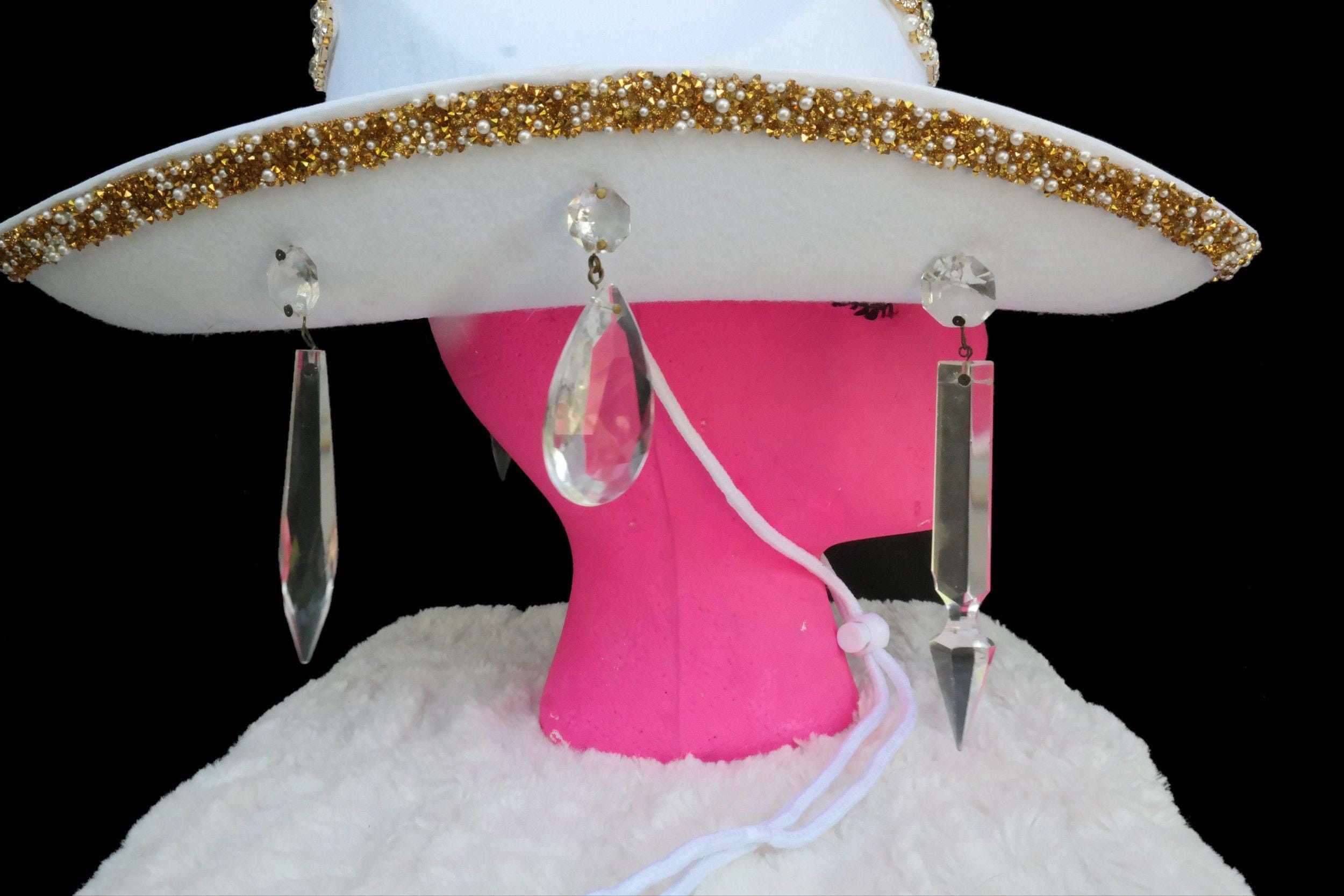 Handmade Gold & White Glass Hanging Cowgirl Hat Size ONE SIZE - 4 Thumbnail