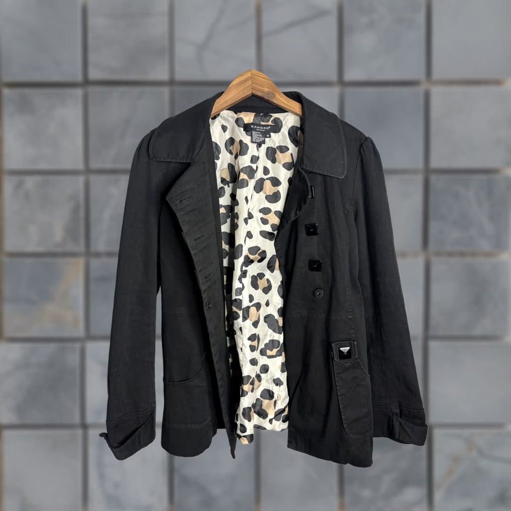 Sandro Sandro Jacket Womens Medium Black Leopard Print Lined Button Up Blazer Coat Size M / US 6-8 / IT 42-44 - 1 Thumbnail