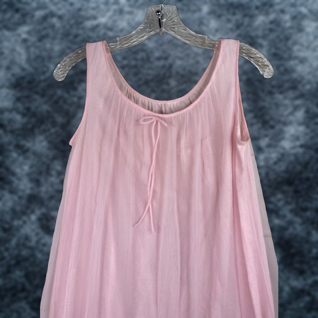 Vintage Miss Elaine Nightgown Chemise Sheer Daisy Lace Trim Lingerie Nylon Pink 1960s Vintage Size ONE SIZE - 1 Thumbnail