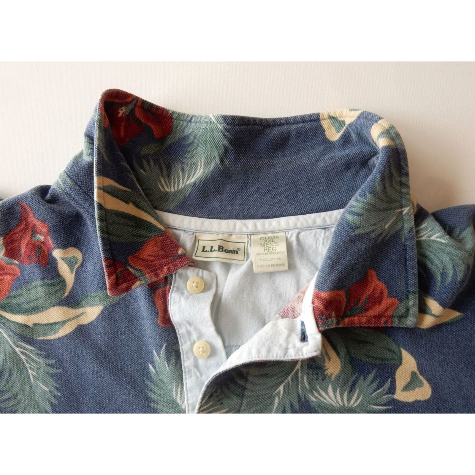 Vintage VTG L.L. Bean Polo Shirt Men XX- Large Floral Short Sleeve 100% Cotton Blue N/A Size US XXL / EU 58 / 5 - 3 Thumbnail