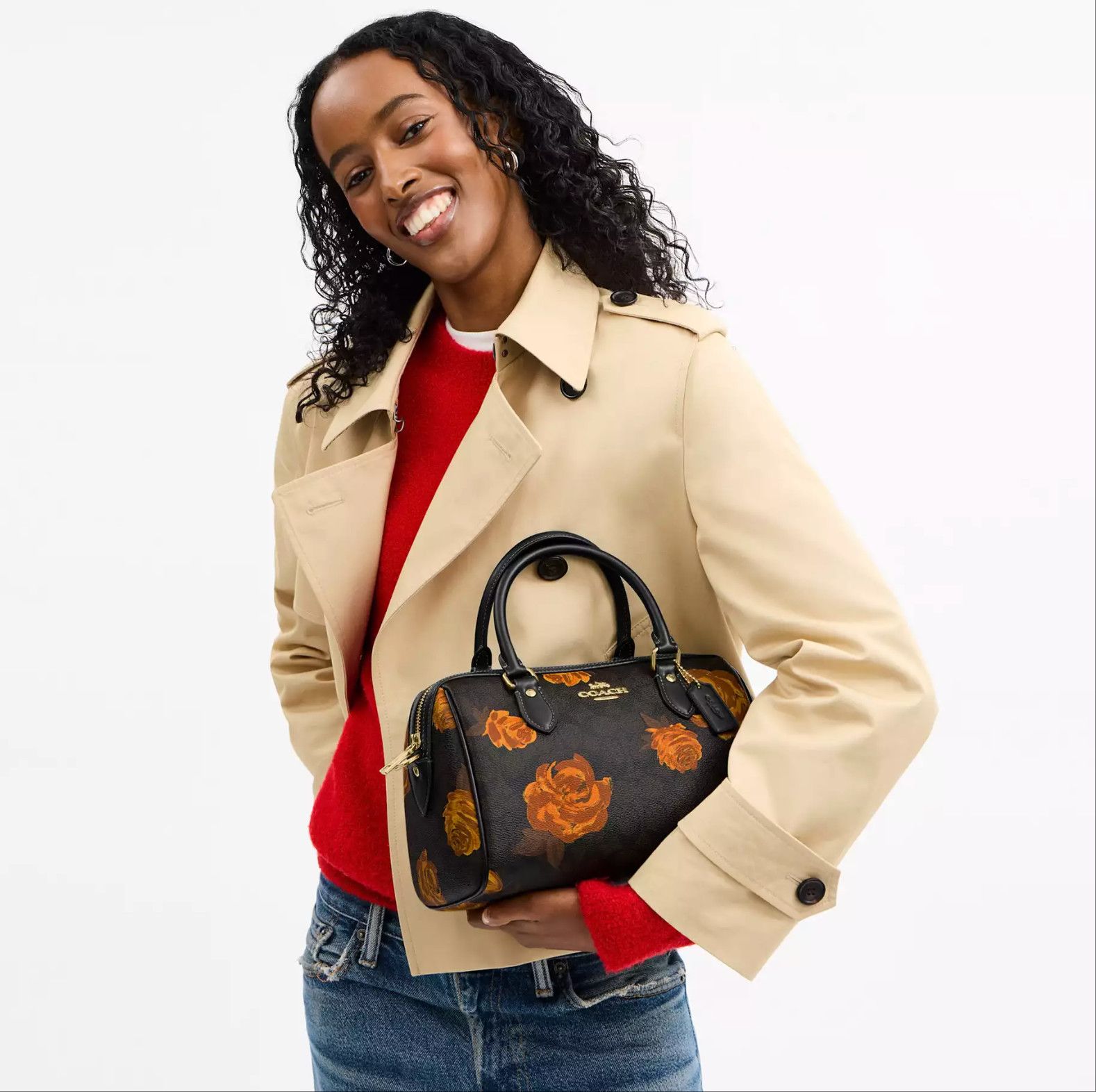 Rowan Satchel Bag In Signature Canvas With Floral Print