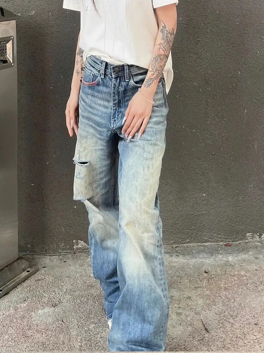 Japanese Brand Retro loose ripped micro flared jeans Size US 32 / EU 48 - 4 Thumbnail