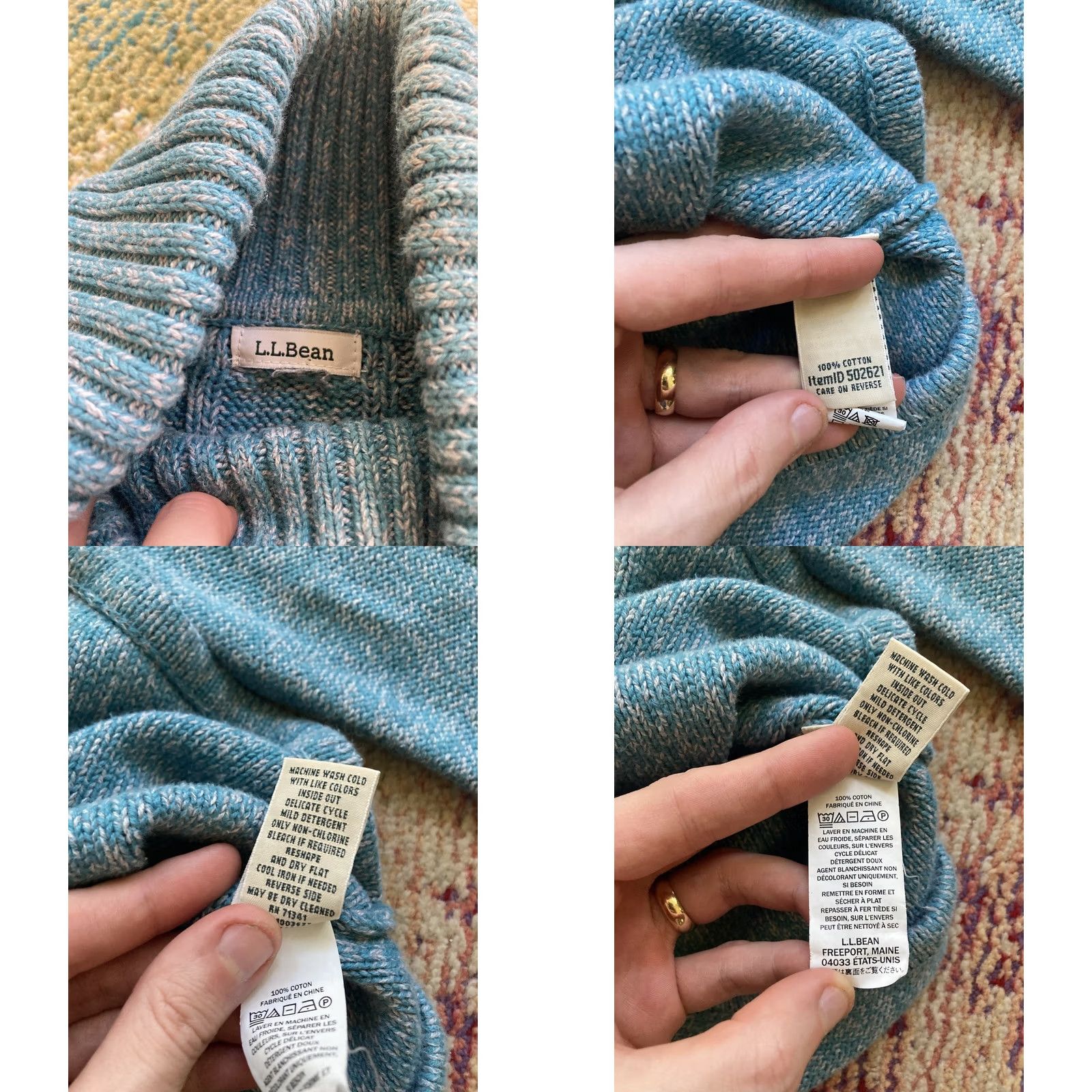 Vintage L.L. Bean Sweater Womens Large Turquoise Cotton Cable Knit Turtleneck Size L / US 10 / IT 46 - 8 Thumbnail