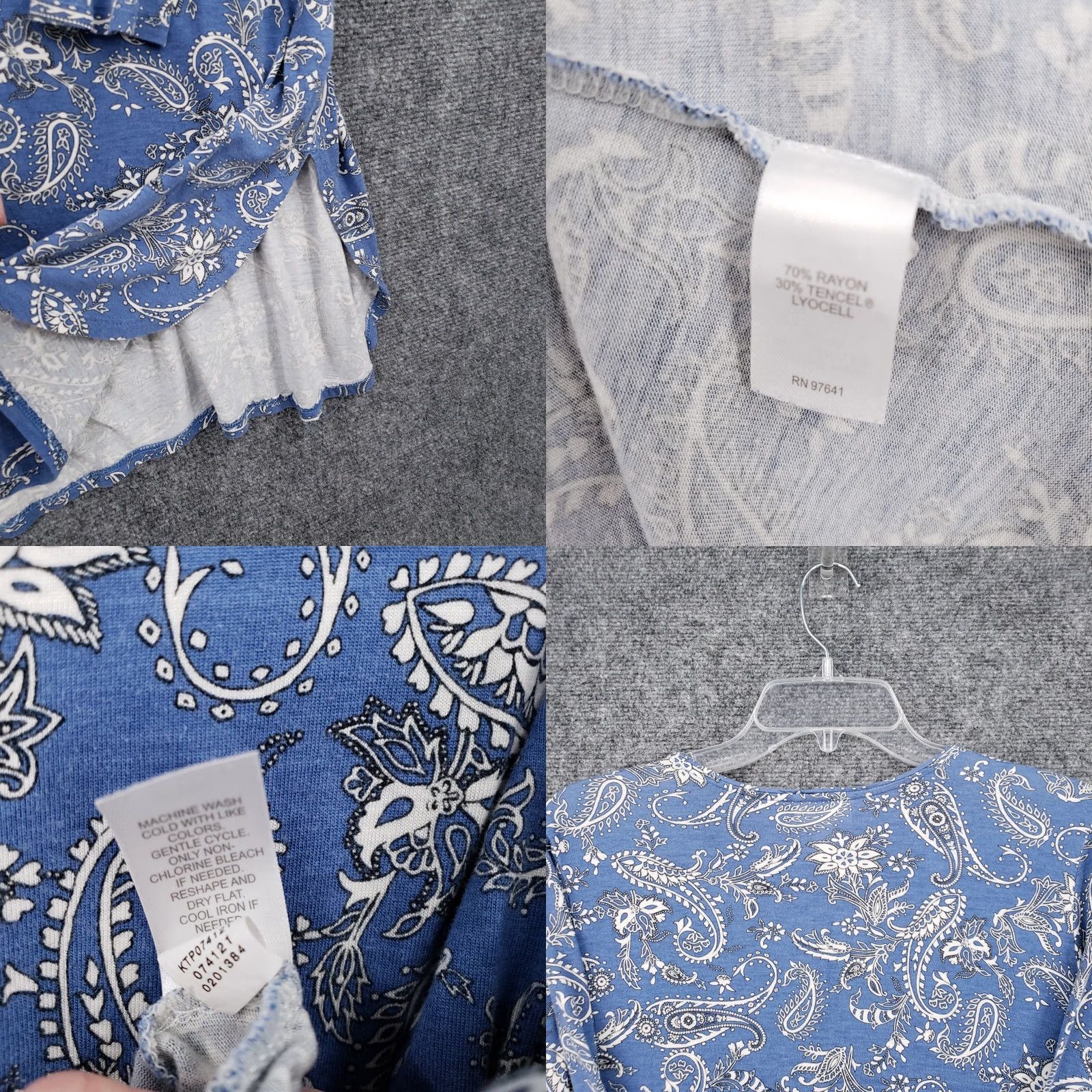 J. Jill J Jill Dress Women S Blue Paisley Mini Tunic Button Up Casual Boho A-Line Sleeve 3/4 Length Round Neck Knit Rayon Tencel Lyocell Short Vintage No Size S / US 4 / IT 40 - 8 Thumbnail