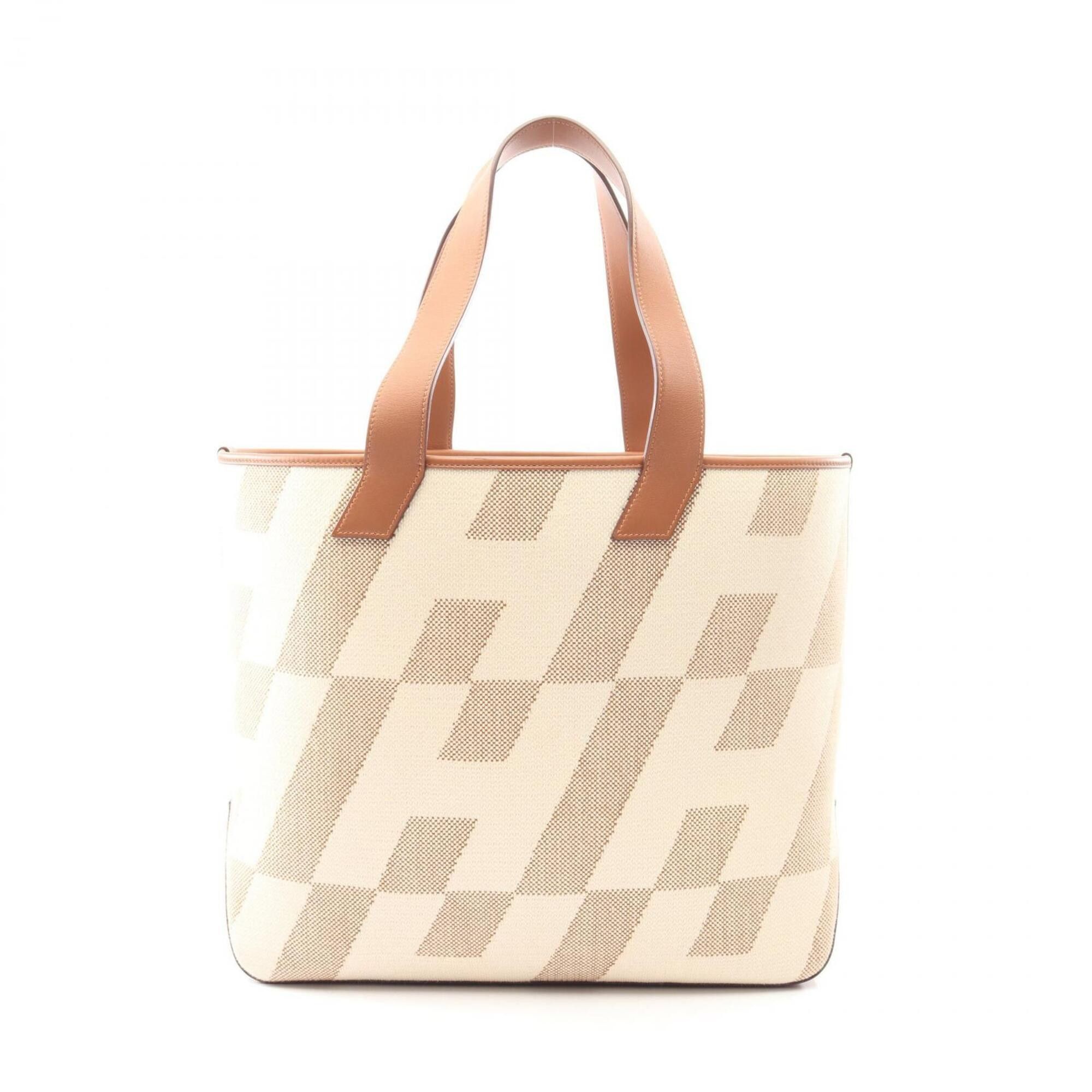 Hermes Hermes H Ambier GM Tote Bag, Ecru Gold, Handbag, Canvas and Leather (Veau Swift), Toile H, Women's, Ivory/Brown Size ONE SIZE - 1 Thumbnail