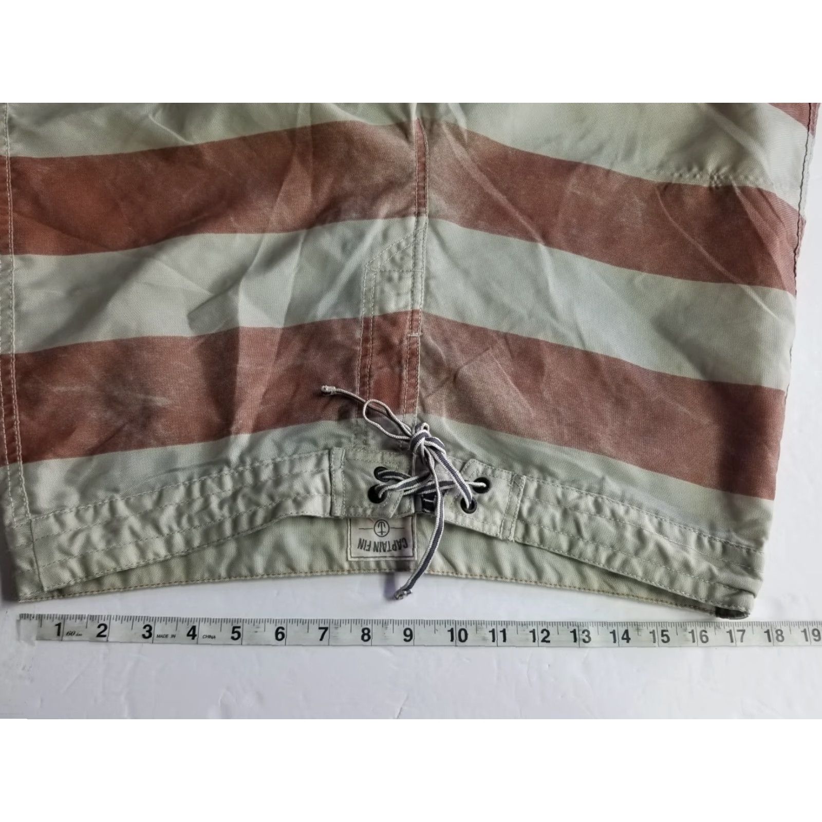 Vintage Captain Fin Drawstring Boardshorts Men Bermuda Beige Red Striped 34 Beach Casual Size ONE SIZE - 3 Thumbnail