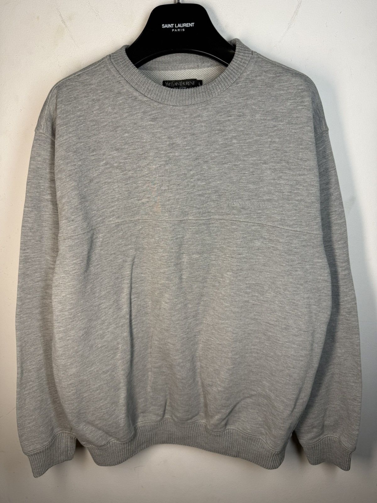 Yves Saint Laurent 90s YSL Sweatshirt Grey Crewneck Vintage Yves Logo Paris Size US L / EU 52-54 / 3 - 1 Thumbnail