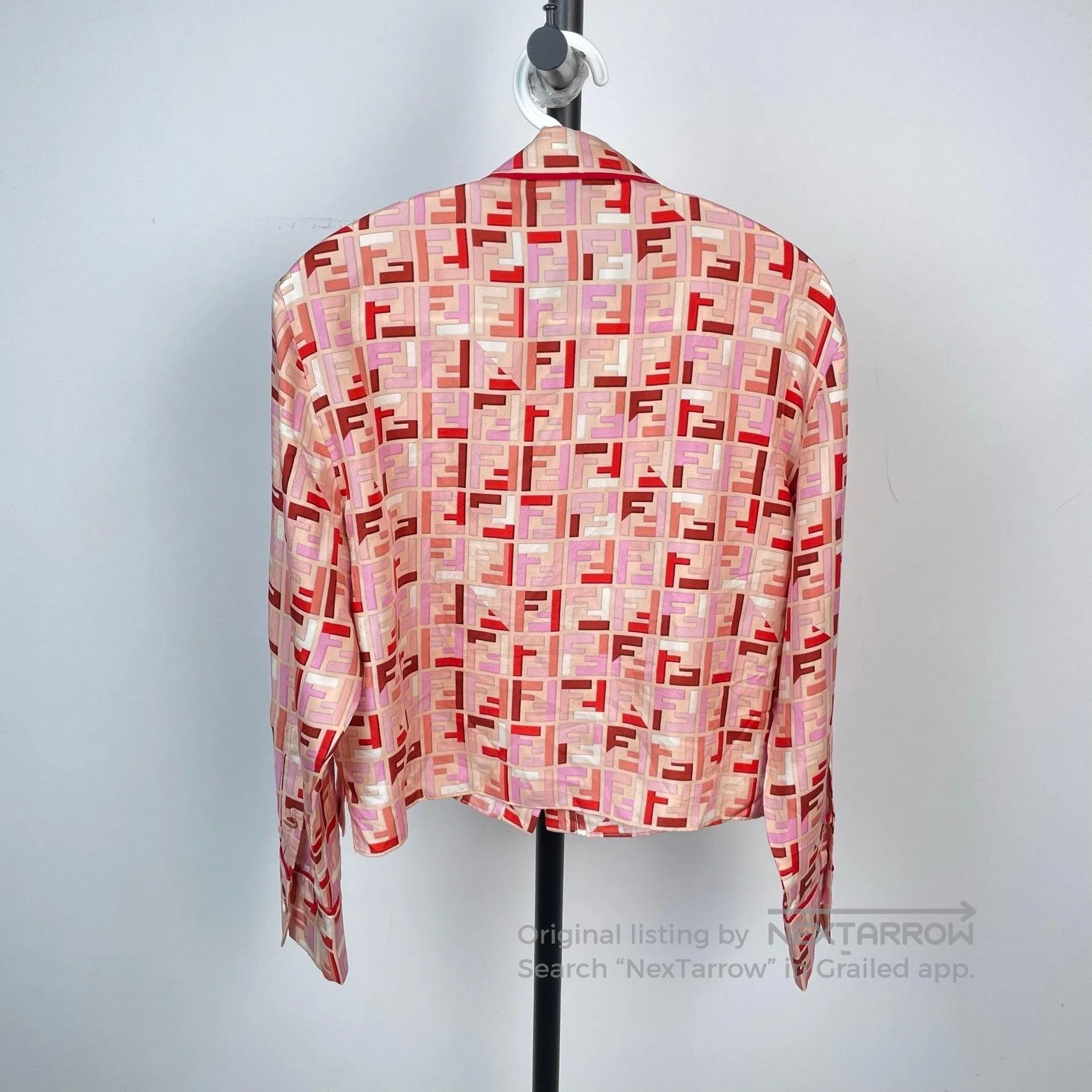 Fendi FENDI Pink Full Print Logo Silk Shirt Jacket| Size XS / US 0-2 / IT 36-38 - 2 Thumbnail