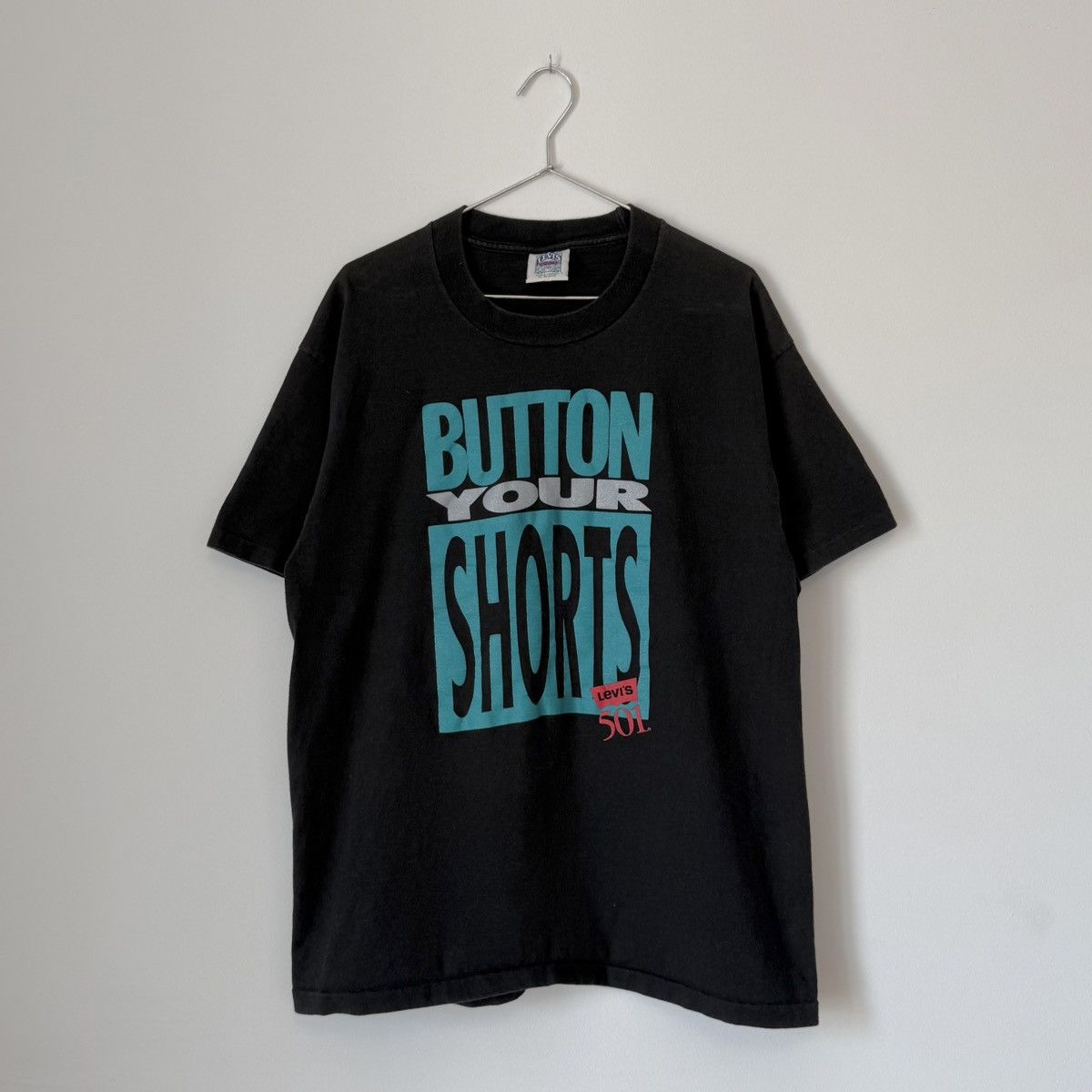 Levi's Vtg 1990s Levi’s Button Your Shorts 501 Faded Promo Tee Size US L / EU 52-54 / 3 - 2 Thumbnail