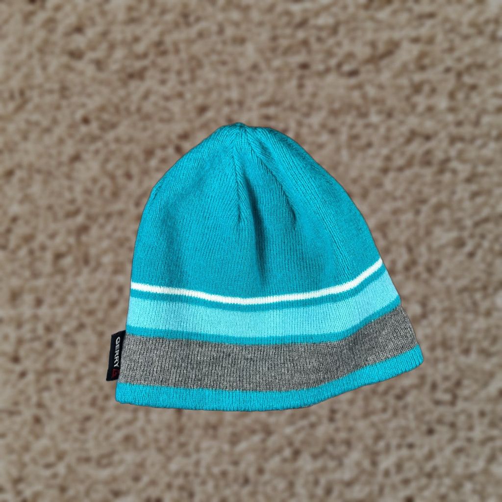 Vintage Gerry Beanie Toque Adult One Size Blue Gray Stripe Knit Acrylic Blend Ski Outdoor Beanie Mens Womens Size ONE SIZE - 1 Thumbnail