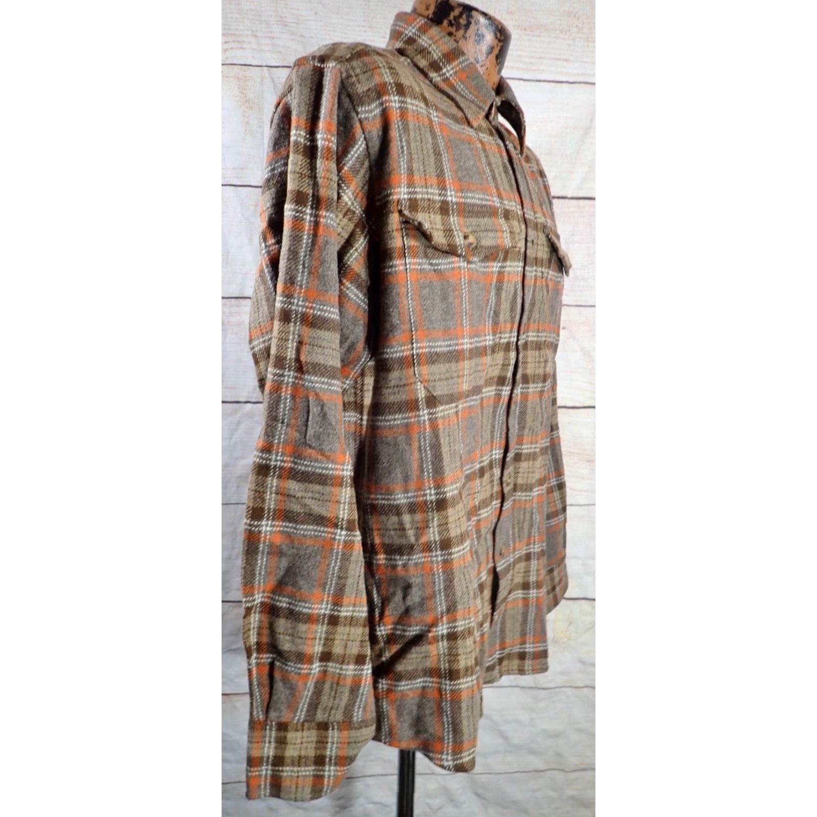 Vintage VINTAGE J. Peterman Adult Medium Wool Flannel Shirt Brown Gray Orange Plaid Button Down Long Sleeve Casual Mens Size US M / EU 48-50 / 2 - 2 Thumbnail