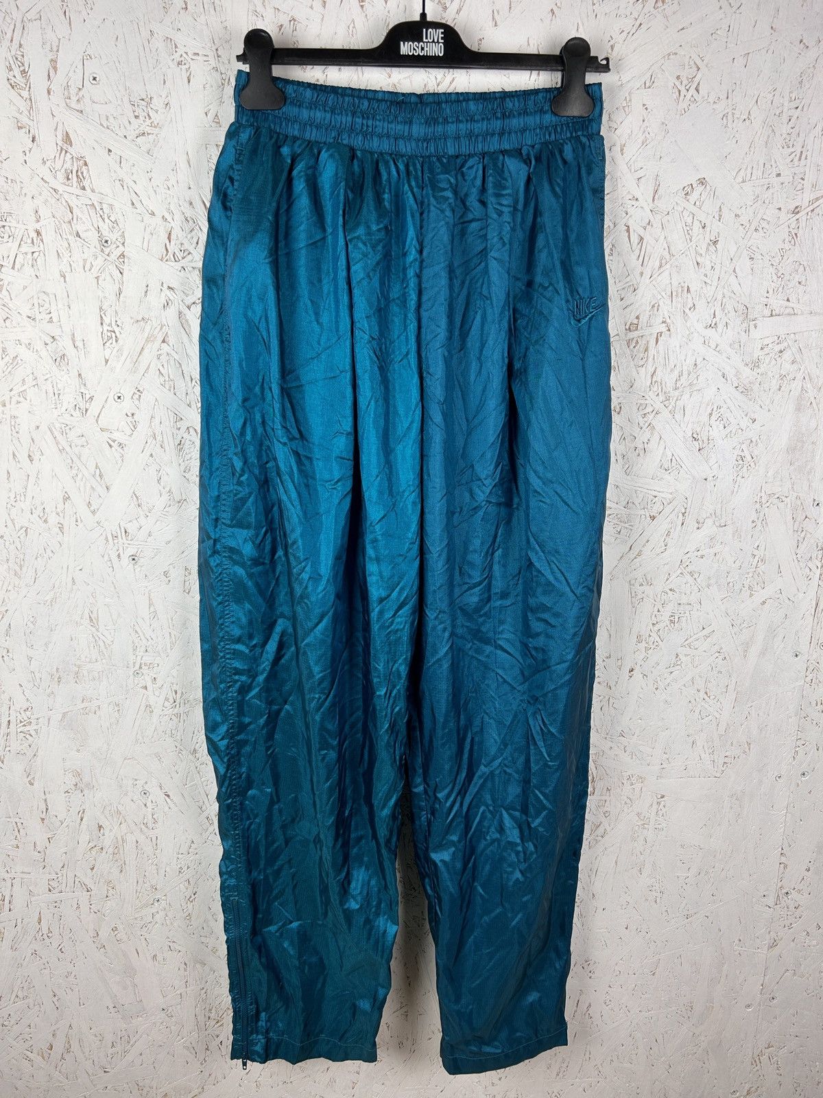 Nike 80s Vintage Nike Shiny Nylon Tracksuit Pants In Blue Size US 34 / EU 50 - 1 Thumbnail