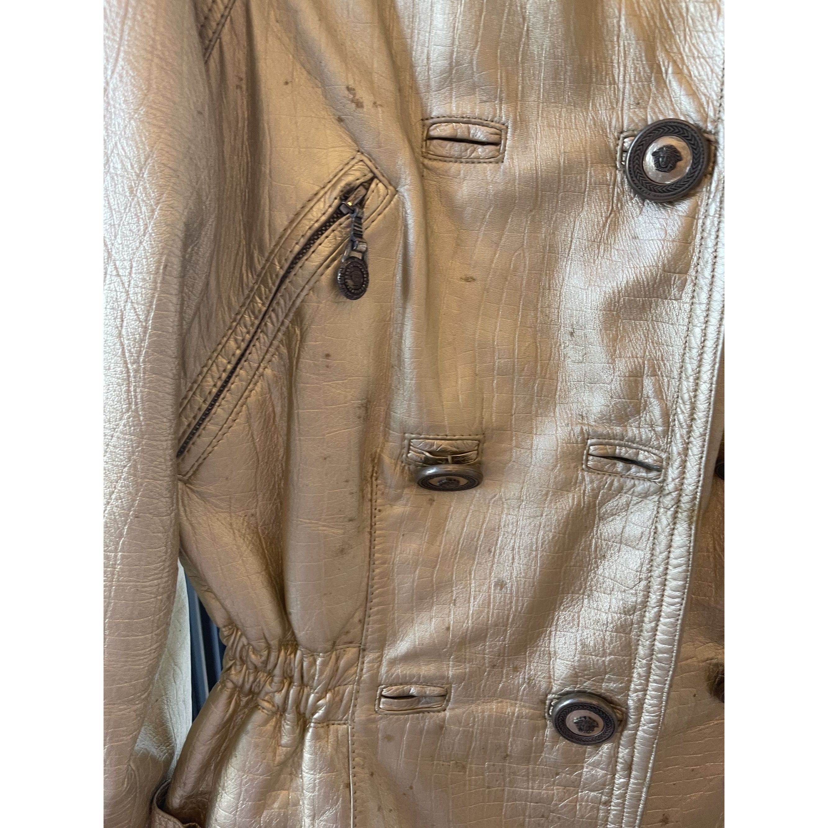 Versace Vintage Gold Metallic Hooded Leather Jacket Womens Size XS / US 0-2 / IT 36-38 - 14 Thumbnail