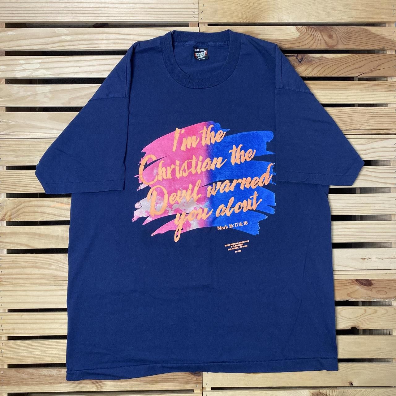 Other Vintage Mark 16:17 Navy Blue Bible Verse Jesus Tee Size 2XL Size US XXL / EU 58 / 5 - 1 Thumbnail