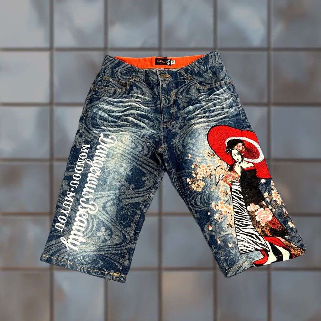 Vintage Devine Retribution Capri Jeans W30 UK 10 Blue Batou Musume Japanese Applique Jeans Capri Vintage Womens W30 10 Blue Size 30" / US 8 / IT 44 - 1 Thumbnail