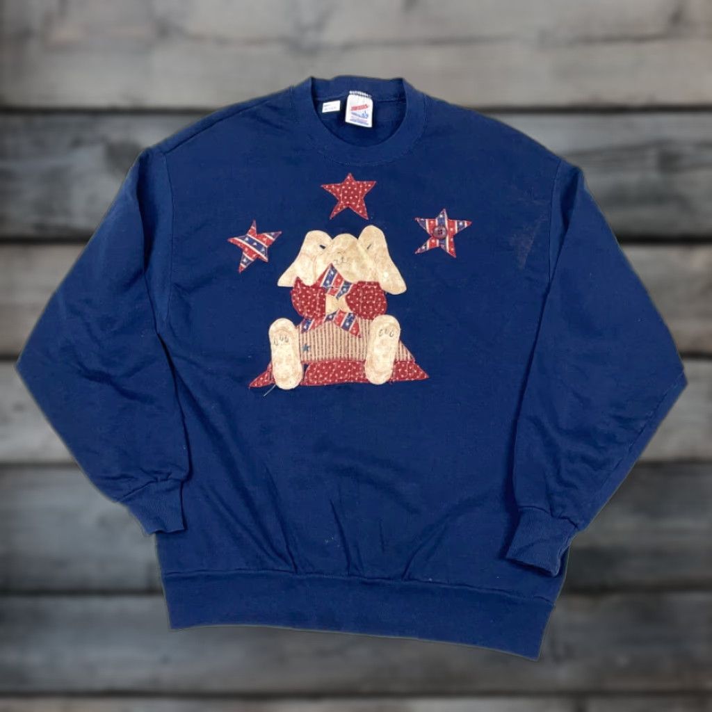 Jerzees VINTAGE Jerzees 90s Bunny Stars Sweatshirt Adult Large Blue Graphic Pullover Womens Size L / US 10 / IT 46 - 1 Thumbnail