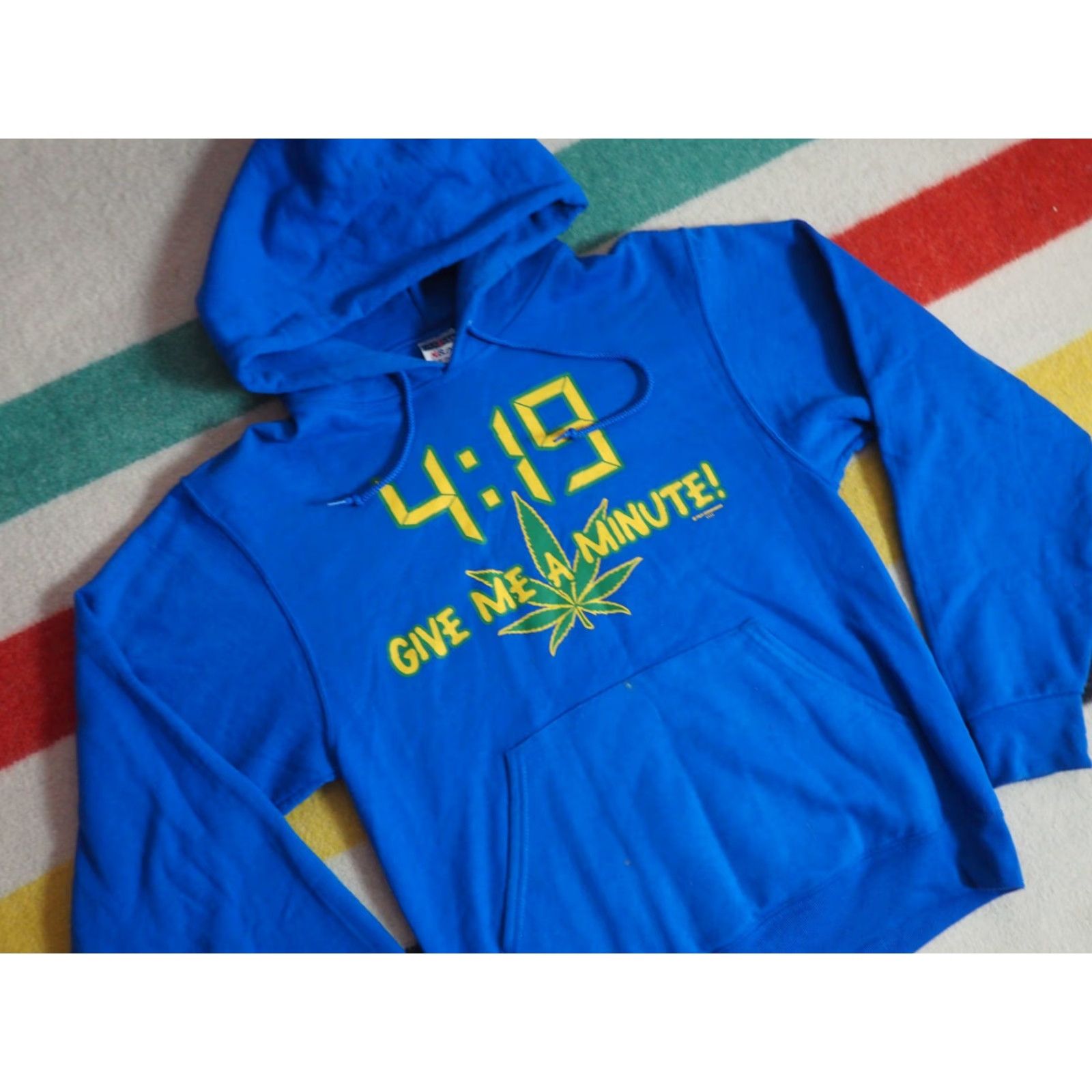 Jerzees VTG JERZEES Hoodie Mens Womens Crew Neck Blue 420 Joke Funny Text Graphic Print Pullover Sweatshirt S EUC Size US S / EU 44-46 / 1 - 2 Thumbnail