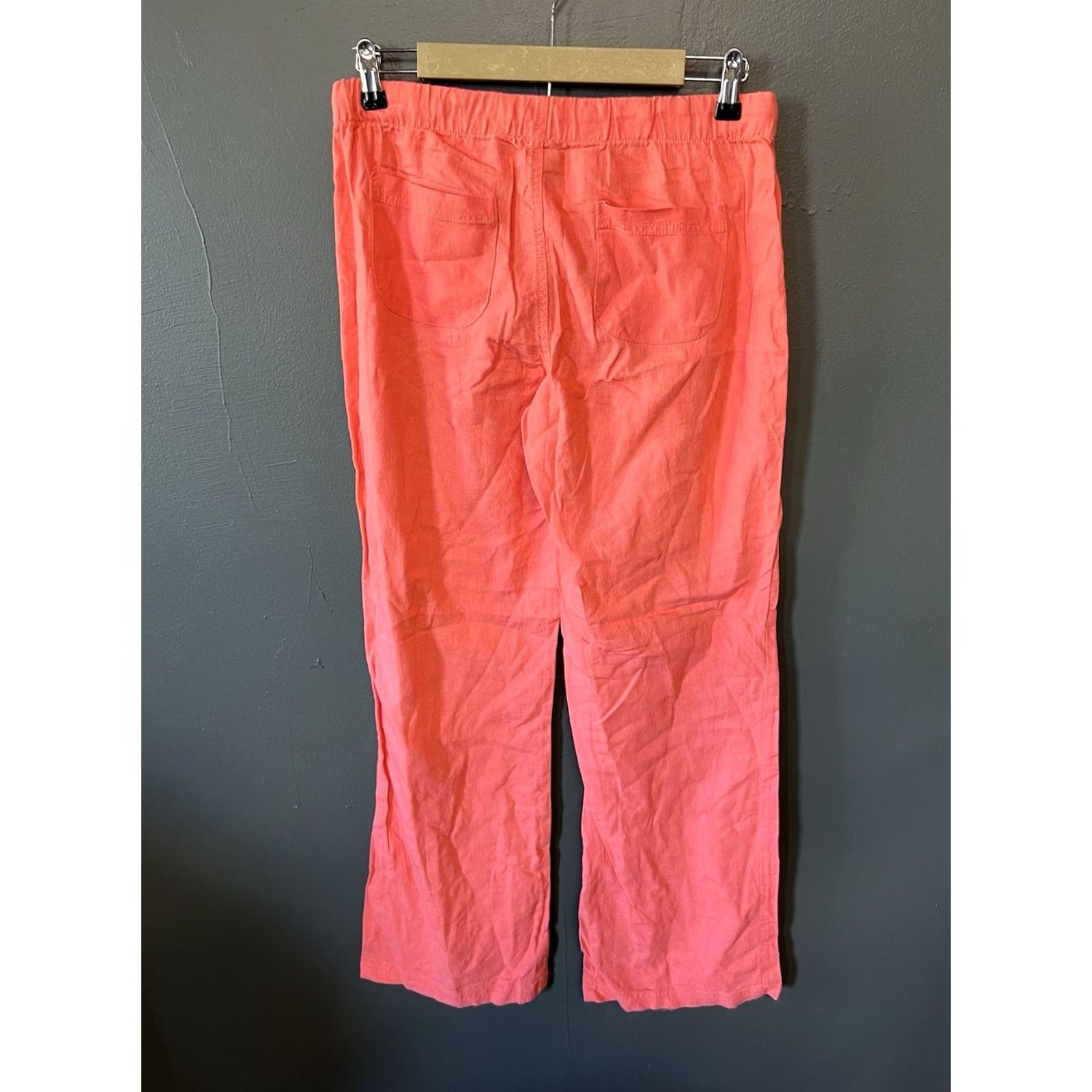 Vintage Style Style Me Womens Salmon Cropped Linen Pants Beachy Drawstring Medium PANTS Cropped Linen Salmon Women M Pants Mens? Size 32" / US 10 / IT 46 - 2 Thumbnail