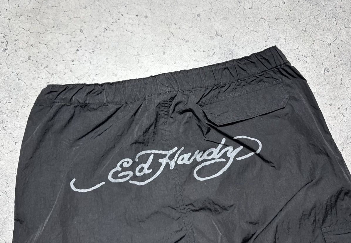 Ed Hardy Nylon Baggy Track Pants Black Big Logo Rare