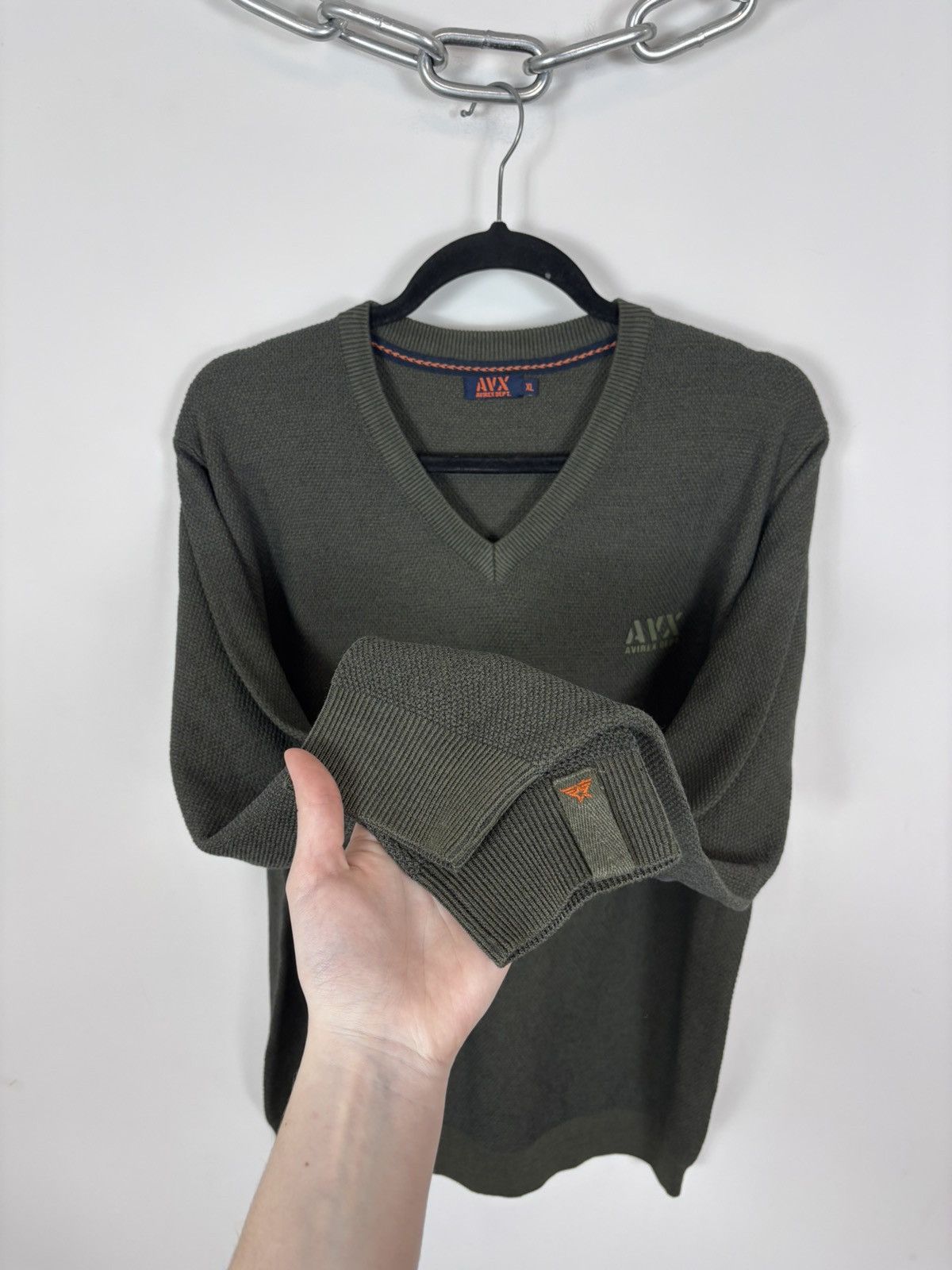 Avirex Avirex Men’s Khaki Green V-Neck Sweater Pullover Military Size US XL / EU 56 / 4 - 6 Thumbnail