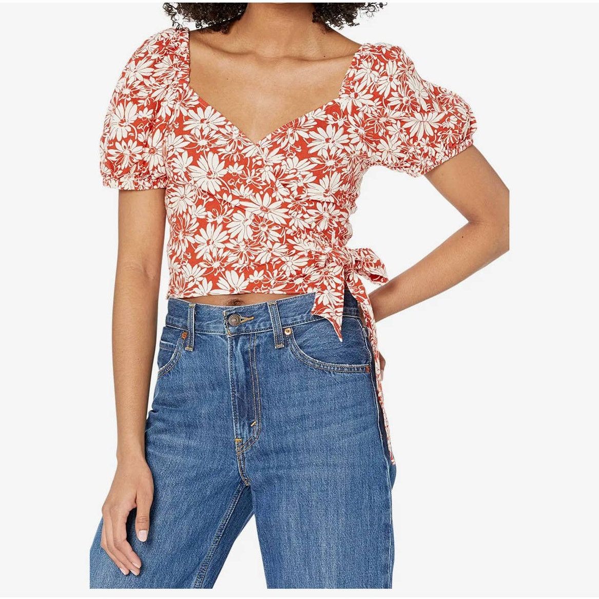 Madewell Madewell Anita Abstract Floral Linen Blend Wrap Puff Top XS Size XS / US 0-2 / IT 36-38 - 1 Thumbnail