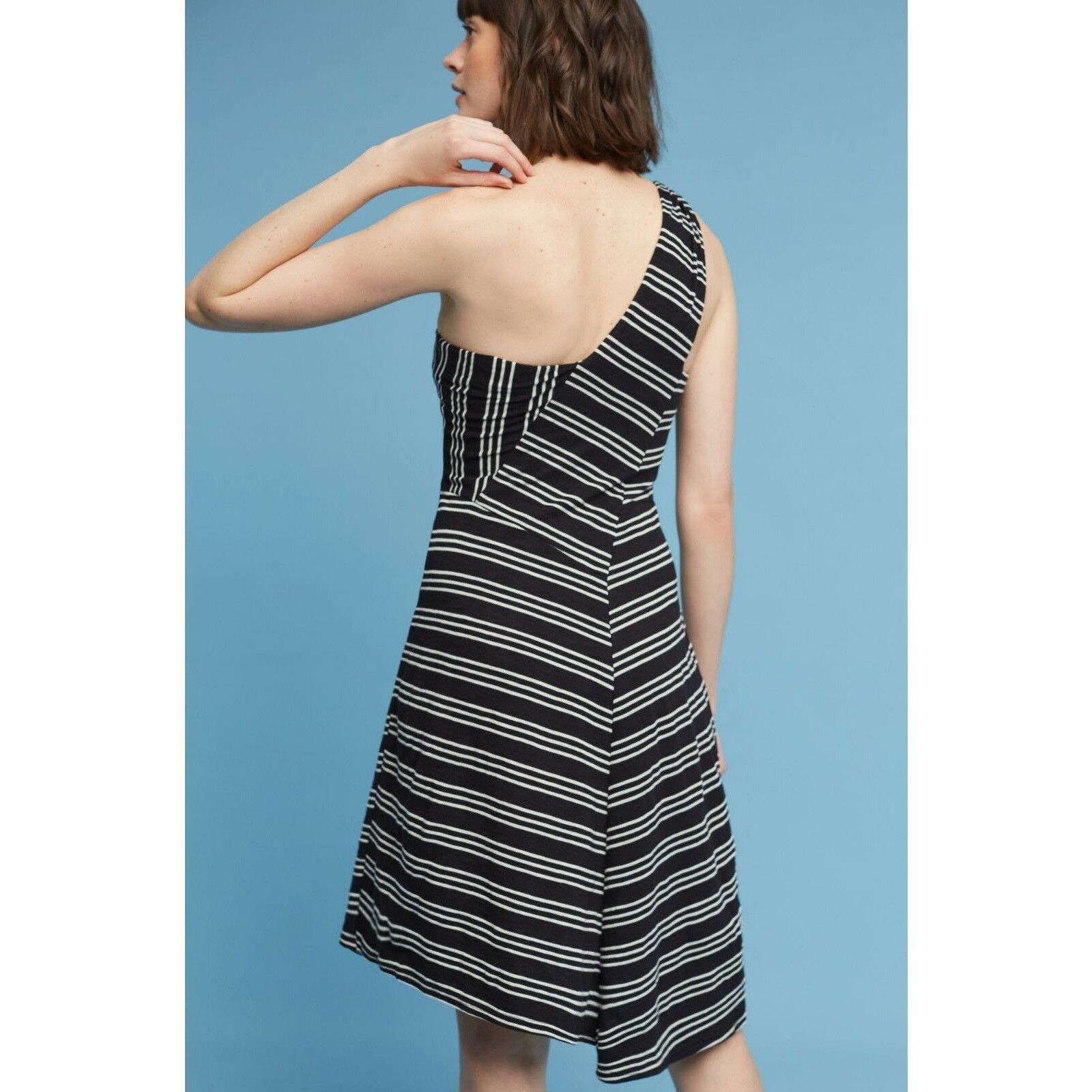 Anthropologie New Anthropologie Moka One-Shoulder Dress by Maeve B&W XS Size XS / US 0-2 / IT 36-38 - 2 Thumbnail