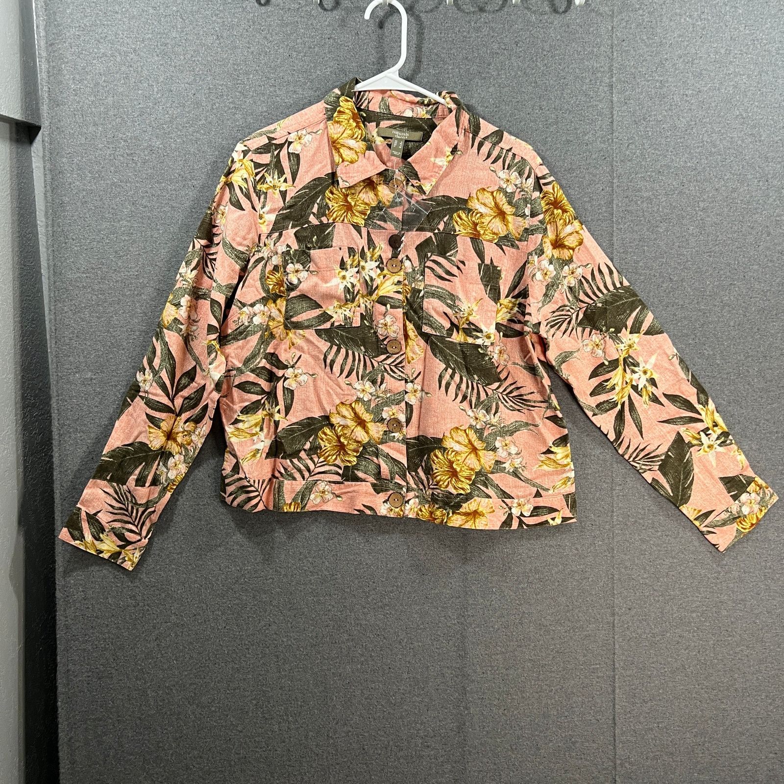 Denim & Co. Denim & Co. Naturals Printed Linen Blend Jean Jacket Coral Size S / US 4 / IT 40 - 1 Thumbnail