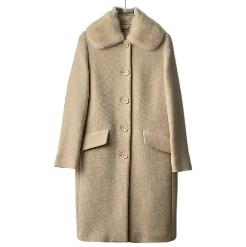 Miu Miu Miu Miu Women's Ivory Cotton Blend Coat 0089 Size L / US 10 / IT 46 - 1 Thumbnail