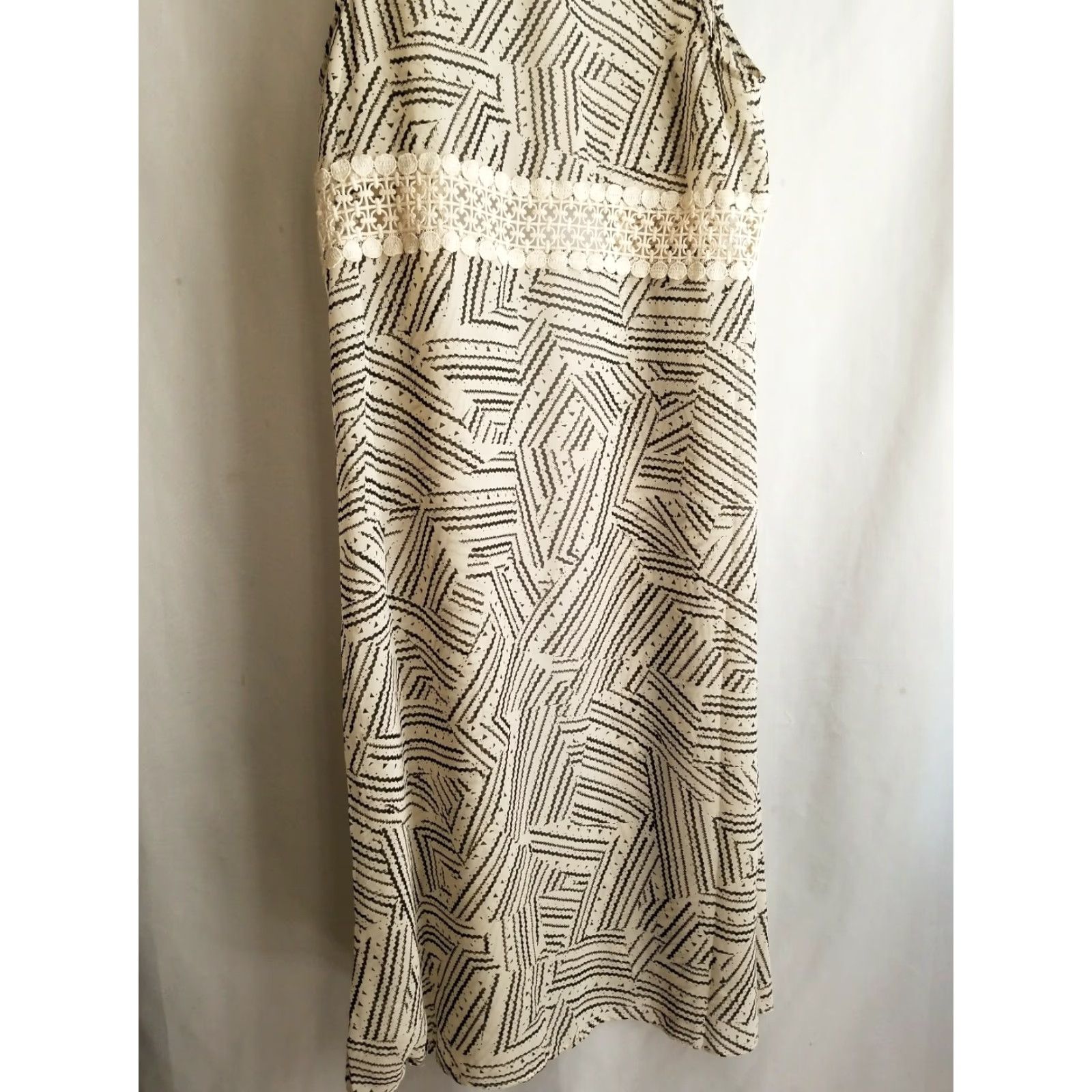 Vintage Maurices Shrug Shirt Geometric S/M Long Boho Sheer Sleeveless Beige Black Womens Size S / US 4 / IT 40 - 8 Thumbnail
