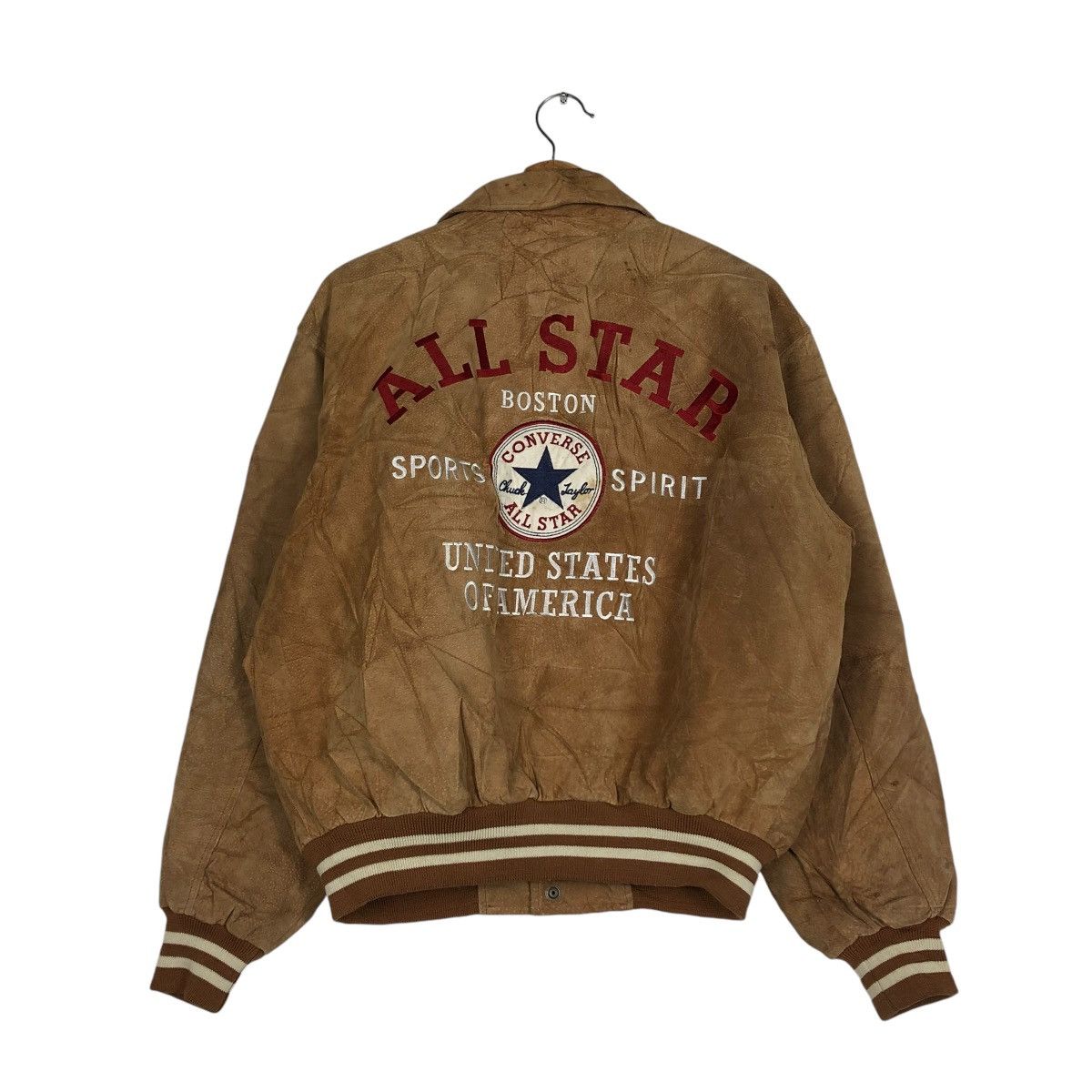 Converse 🔥VINTAGE BOMBER LEATHER JACKET CONVERSE ALL STAR BIG LOGO Size US M / EU 48-50 / 2 - 10 Thumbnail