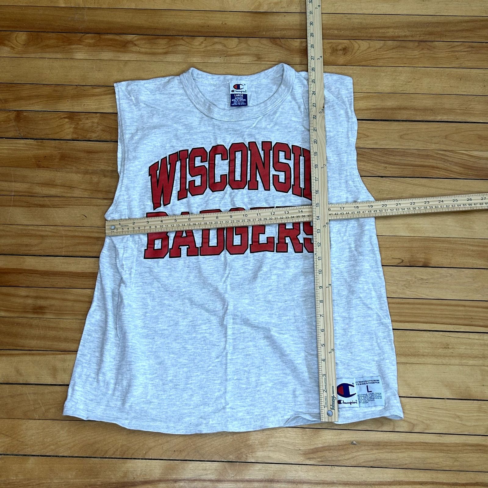 Champion Vintage 90s Wisconsin Badgers Cutoff Shirt Large Size US L / EU 52-54 / 3 - 3 Thumbnail