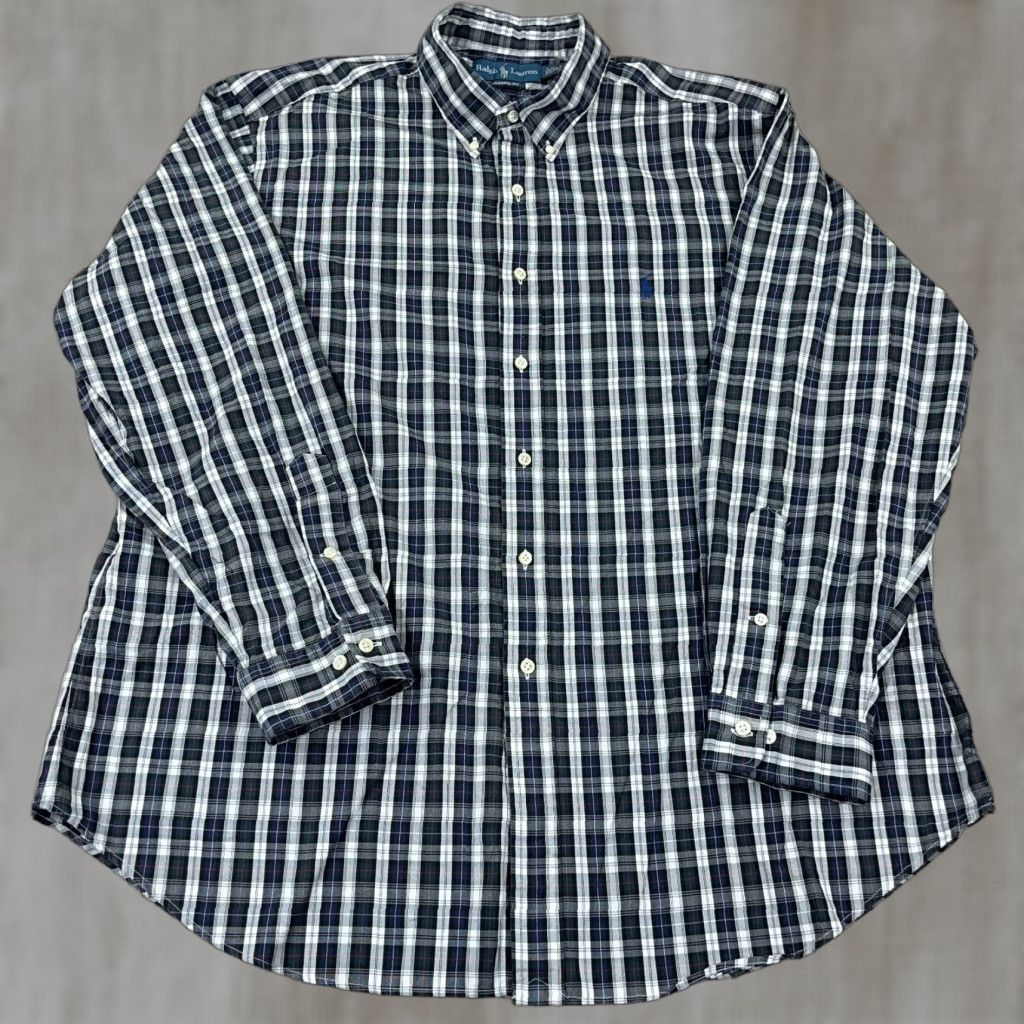Ralph Lauren Ralph Lauren Shirt Men 18 34 Blue Plaid Button Up Classic Fit Oxford Cloth Dress Size 48R - 1 Thumbnail