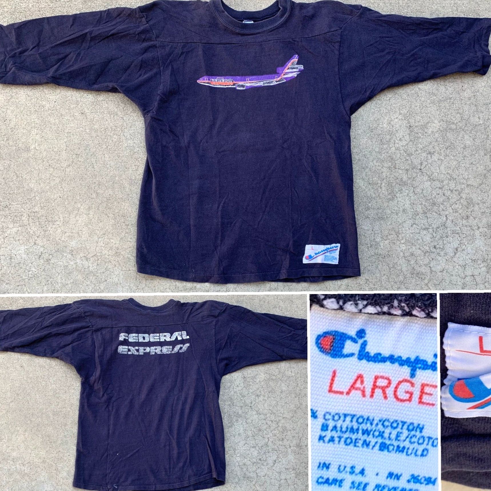 Champion VINTAGE Champion T-Shirt Jersey Style Federal Express Airplane Graphics Blue L Mens Adults Size L Size US L / EU 52-54 / 3 - 3 Thumbnail