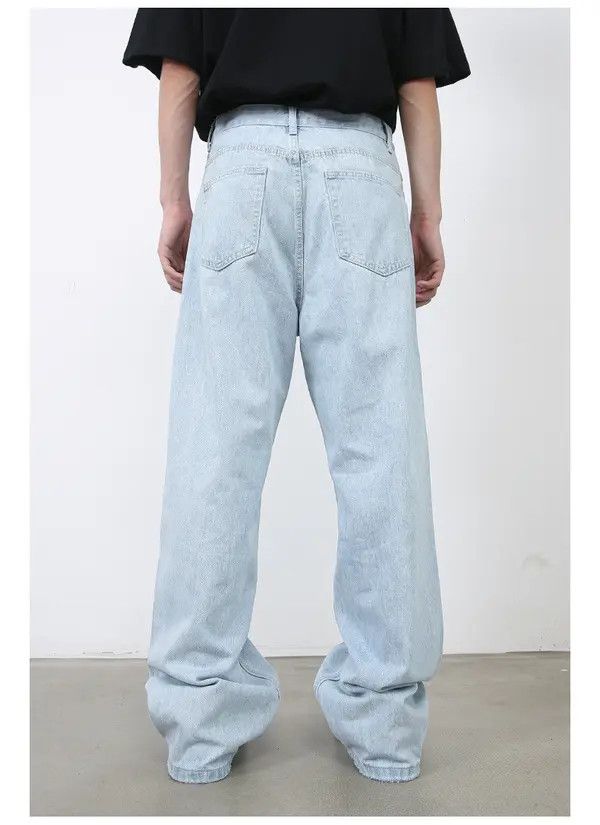 VIBE Retro light blue men's loose washed all-match straight jeans Size US 32 / EU 48 - 6 Thumbnail