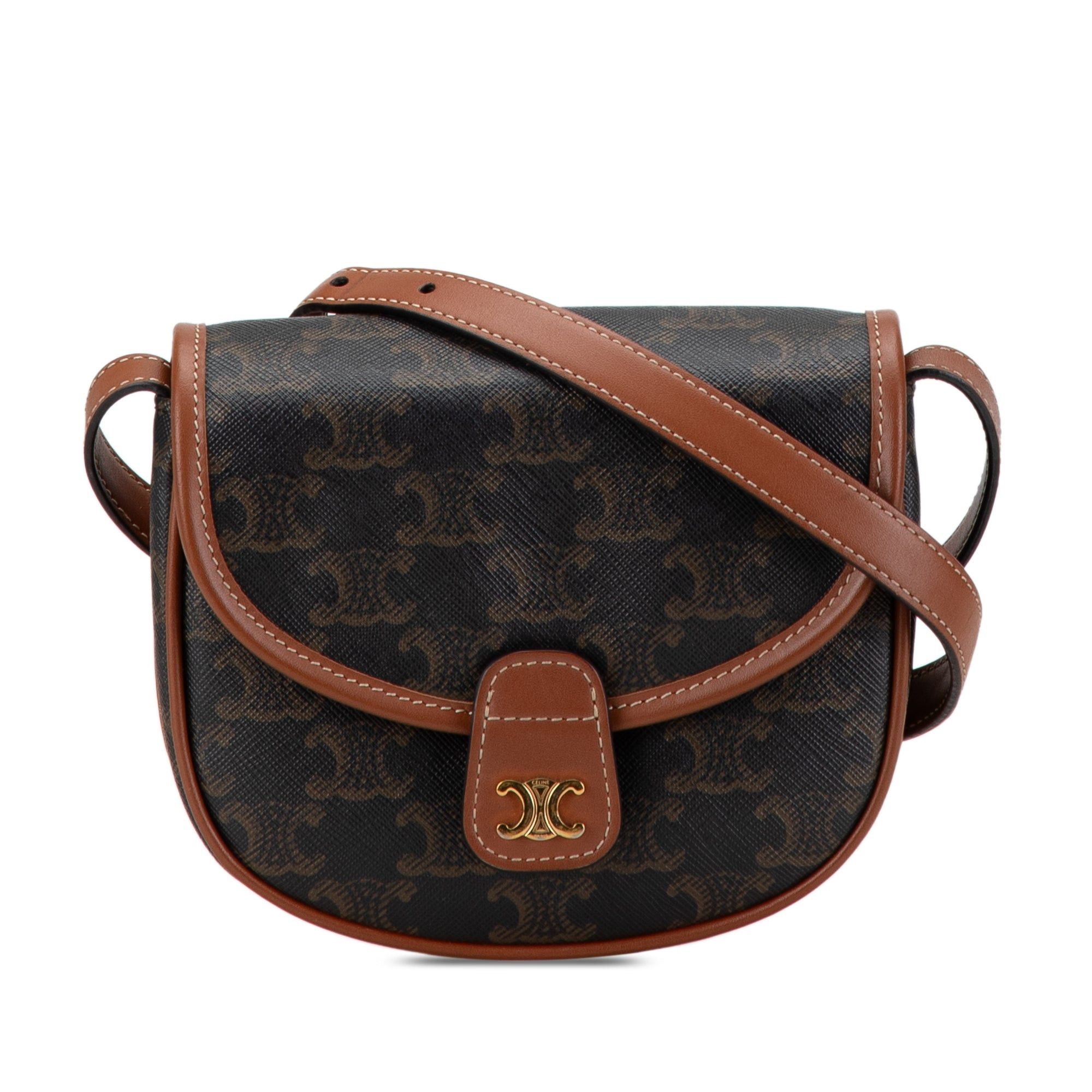Celine Celine Mini Triomphe Coated Canvas Messenger Bag Crossbody Brown Size ONE SIZE - 1 Thumbnail