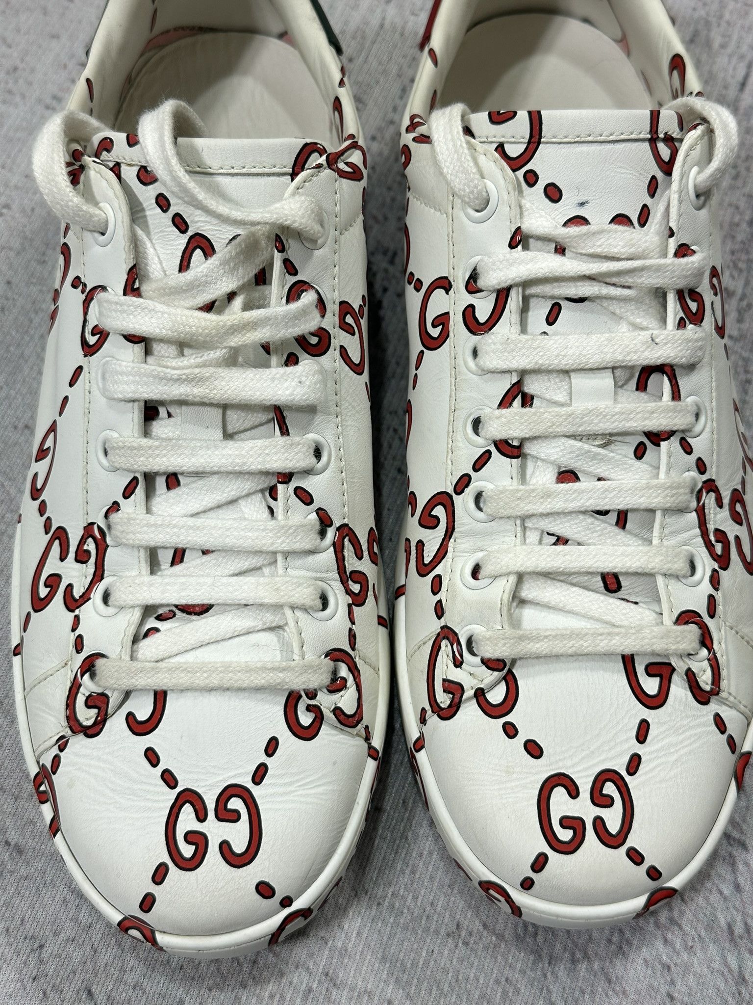 Gucci Gucci Ace Ghost Sneakers GG Monogram White Leather Logo Size US 7.5 / IT 37.5 - 3 Thumbnail