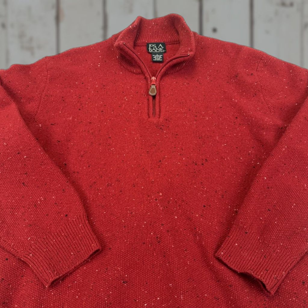 Jos. A. Bank VINTAGE Jos A Bank Sweater Mens Large Red Lambswool Quarter Zip Mock Neck Knit Pullover Size US L / EU 52-54 / 3 - 1 Thumbnail