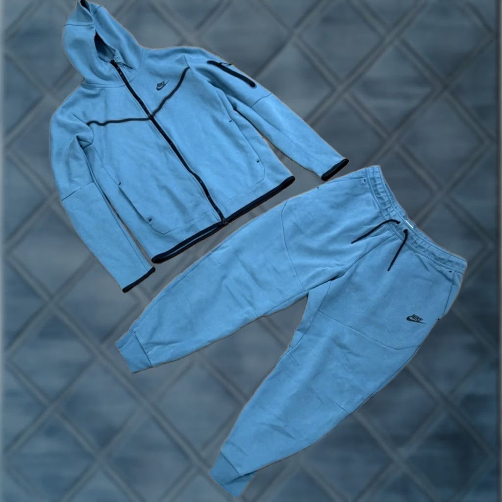 Nike Nike Sportswear Tech Fleece Tracksuit Men’s M/XL Blue Sweatshirt Pants 2 Piece Slim Tapered Hooded Zipped Pockets Size US 31 - 1 Thumbnail