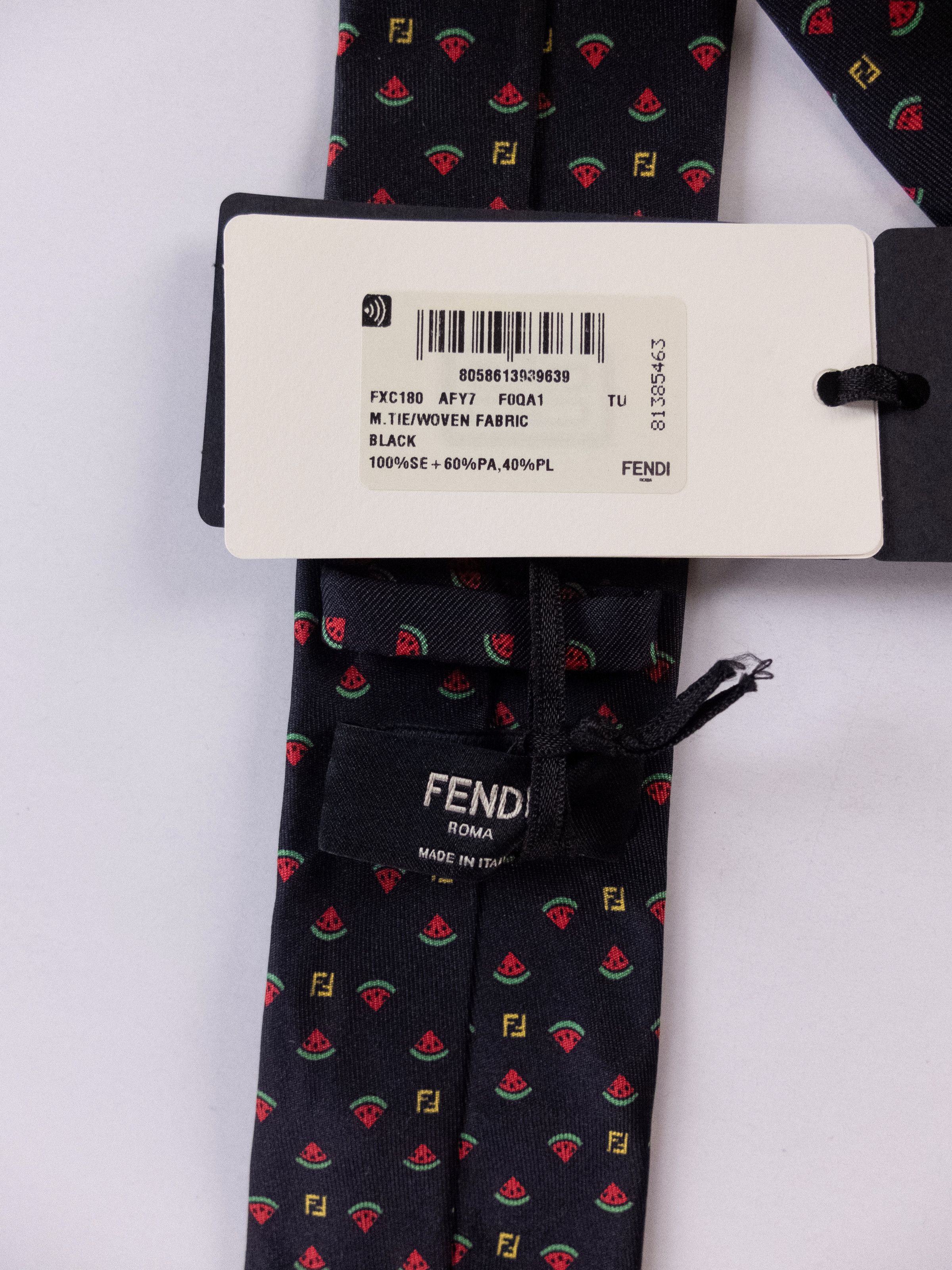 Fendi FENDI navy blue watermelon slice logo print skinny silk tie Size ONE SIZE - 3 Thumbnail