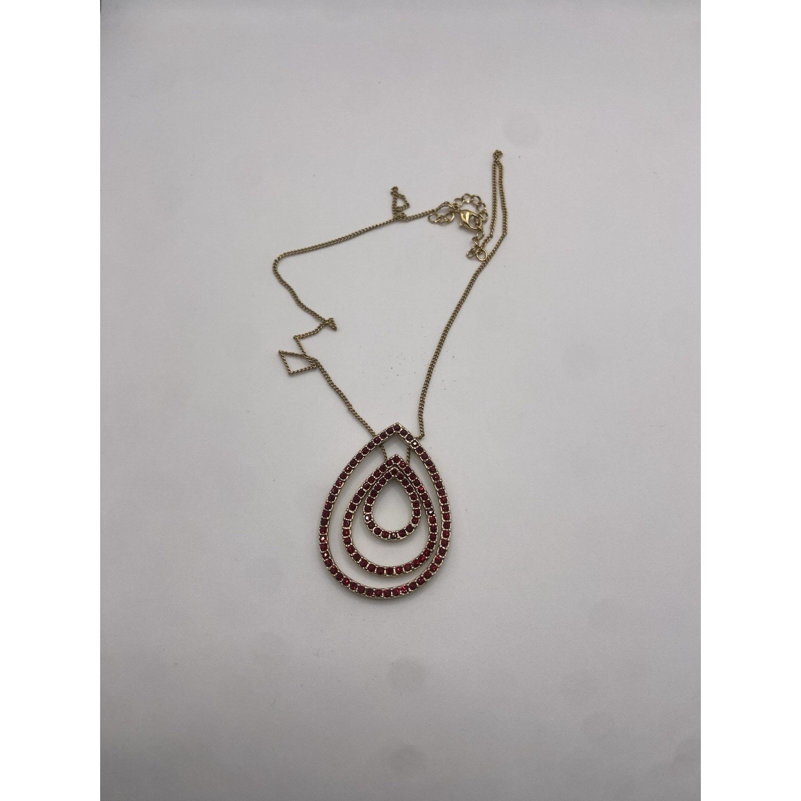 Monet Vtg 1980s 3 Teardrop Red Stones Citrine Goldtone 16in Chain Size ONE SIZE - 1 Thumbnail
