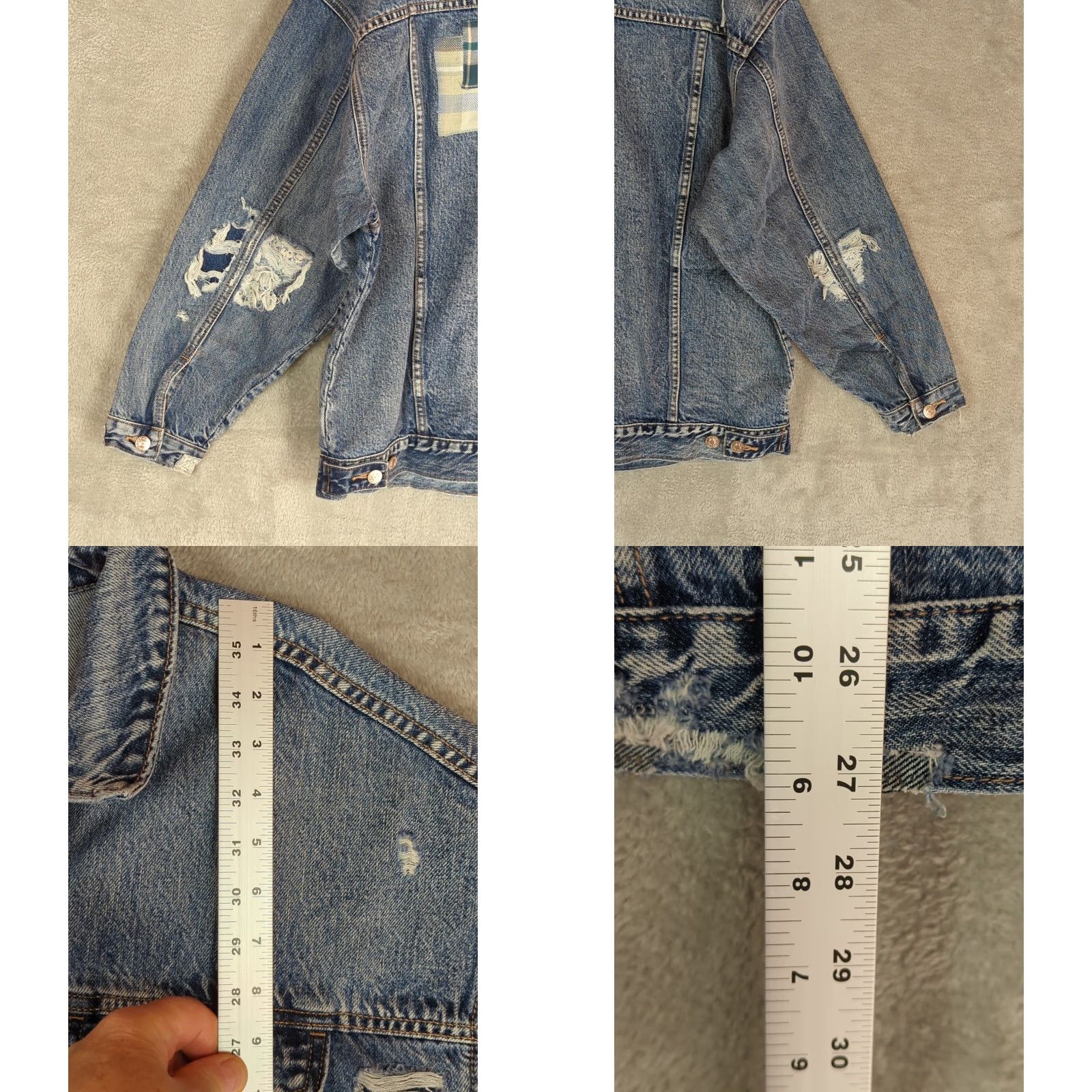 American Eagle Outfitters VINTAGE American Eagle Boyfriend Jean Jacket XL Blue Patchwork Distressed Oversized Size 40" / US 18 - 10 Thumbnail