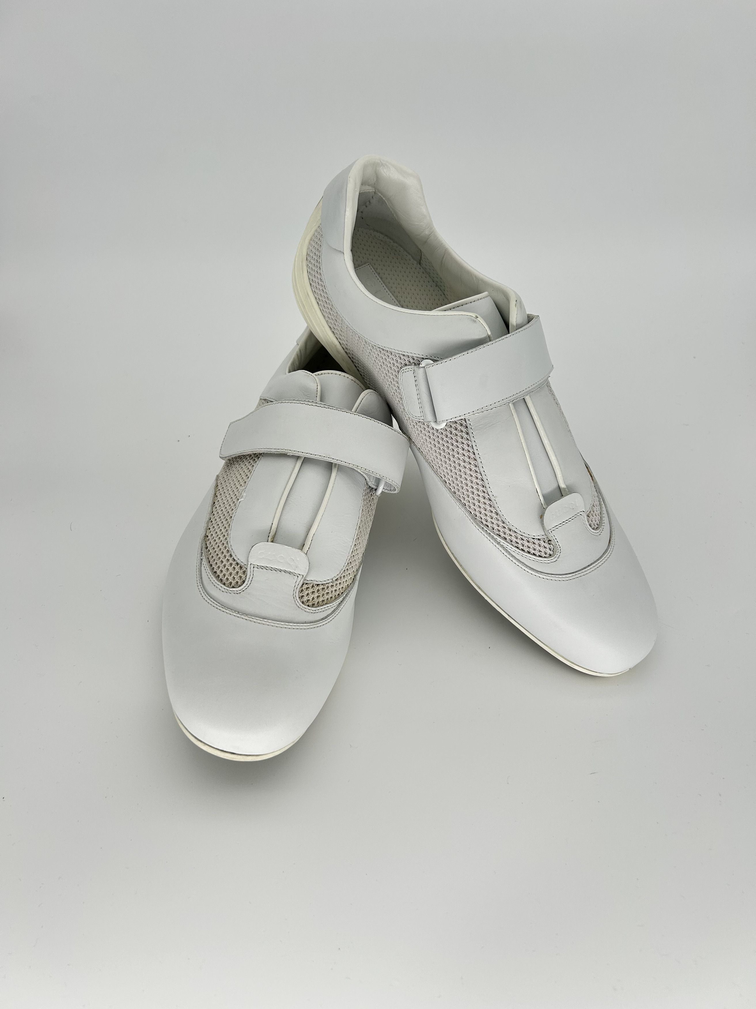 Gucci GUCCI White Leather & Fabric Velcro Strap 'Driver' Sneaker Size US 12 / EU 45 - 5 Thumbnail