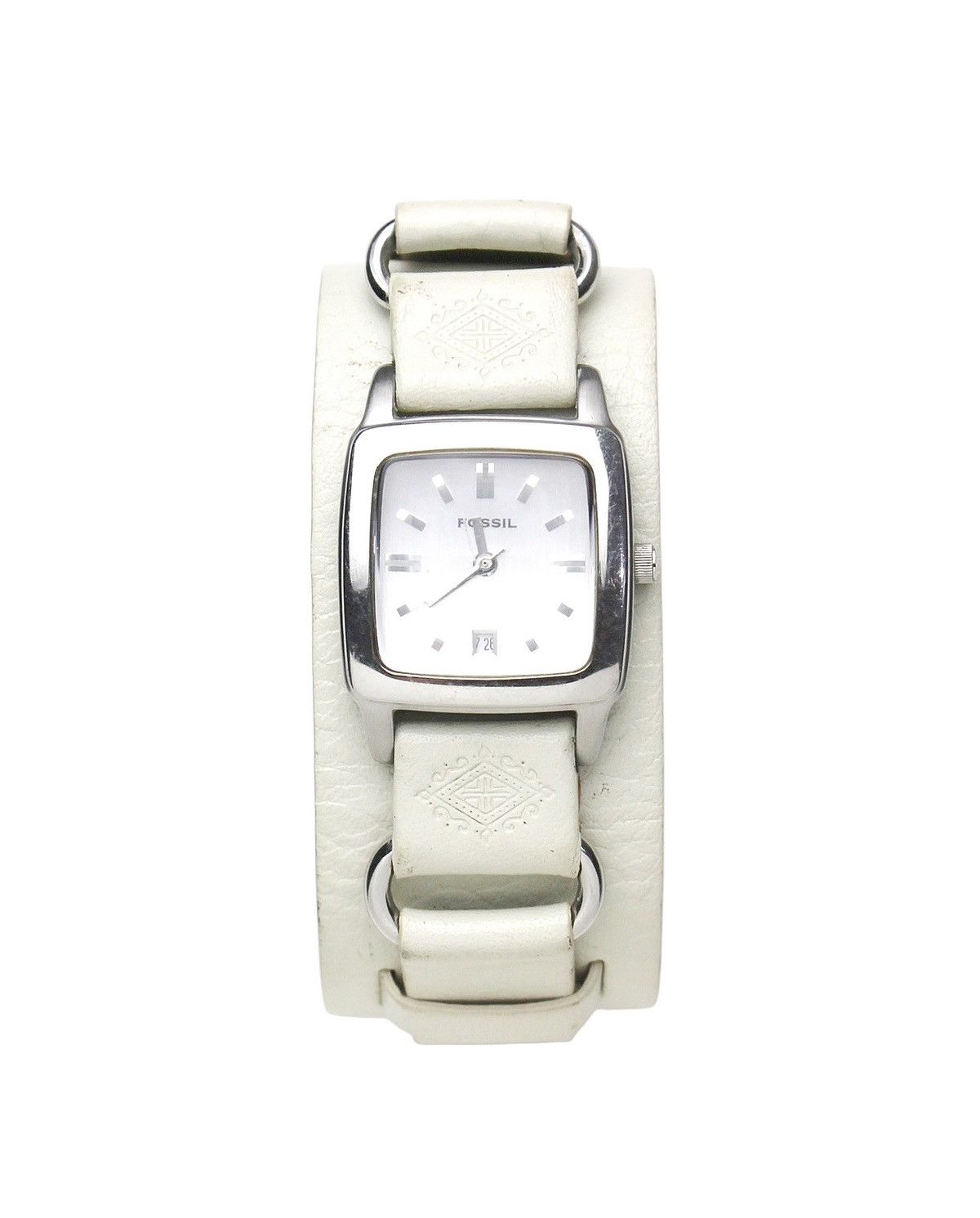 Vintage 2000S FOSSIL OFF-WHITE WIDE LEATHER BAND WATCH Size ONE SIZE - 1 Thumbnail
