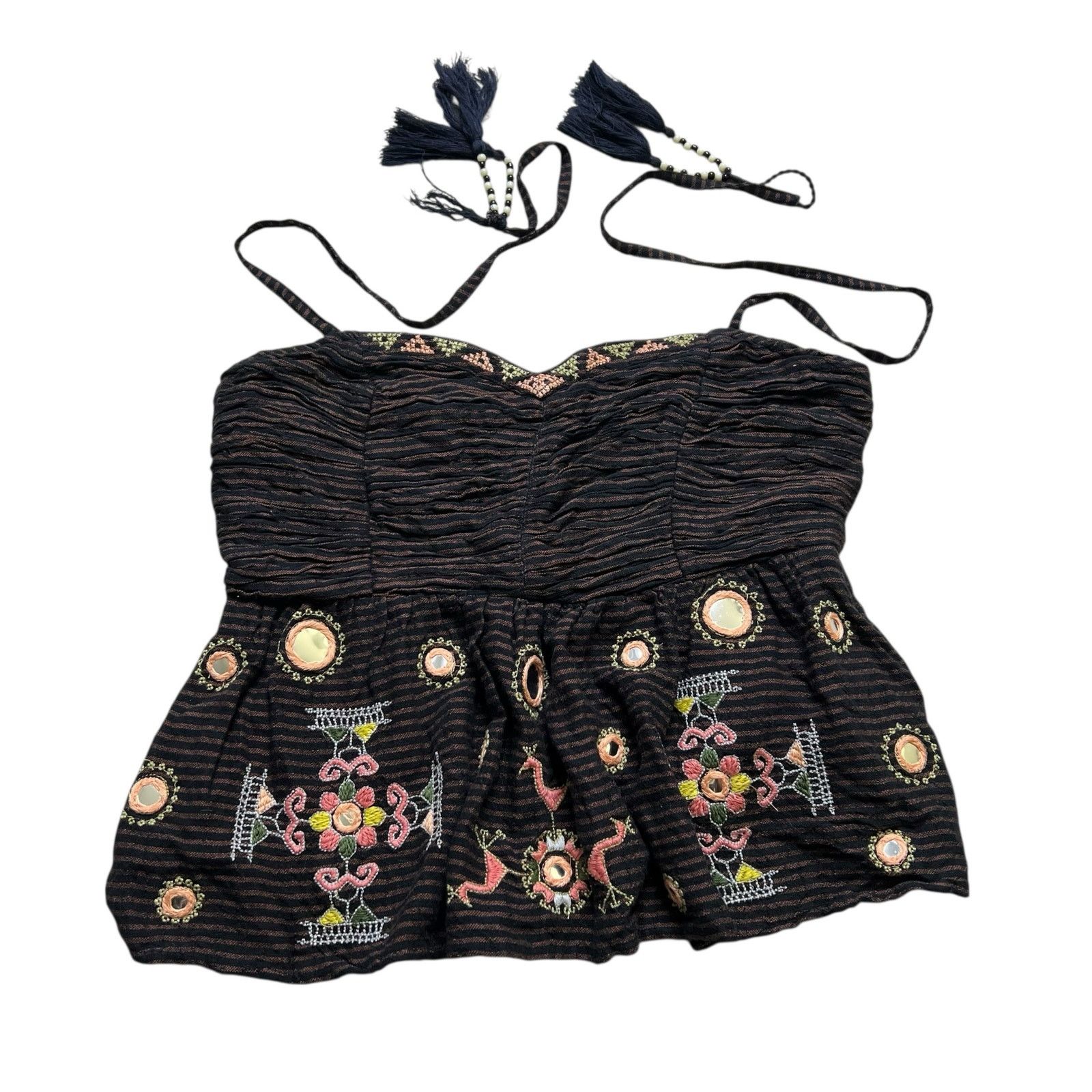 Free People Free People Sweet Safari Black Brown Peplum Halter Top Sz SP Size S / US 4 / IT 40 - 5 Thumbnail