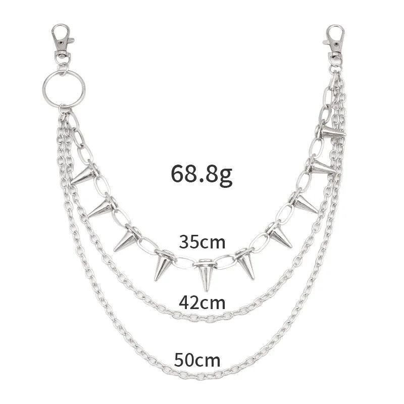 Jewelry Punk Spike Rivet Layered Metal Chain Keychain Size ONE SIZE - 3 Thumbnail